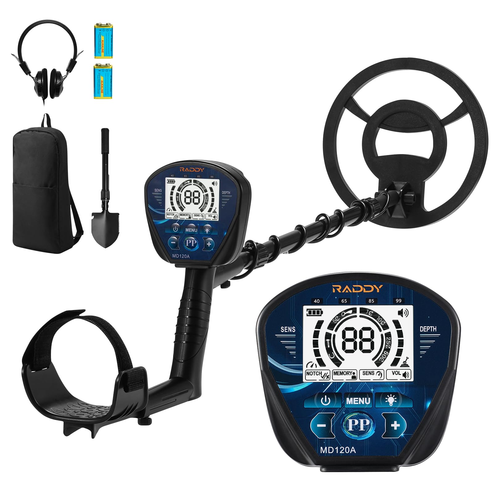 Raddy MD120A Professional Metal Detector for Adults, High Accuracy Gold Metal Detectors with 4 Modes, 10" IPX7 Waterproof Search Coil, LCD Backlit