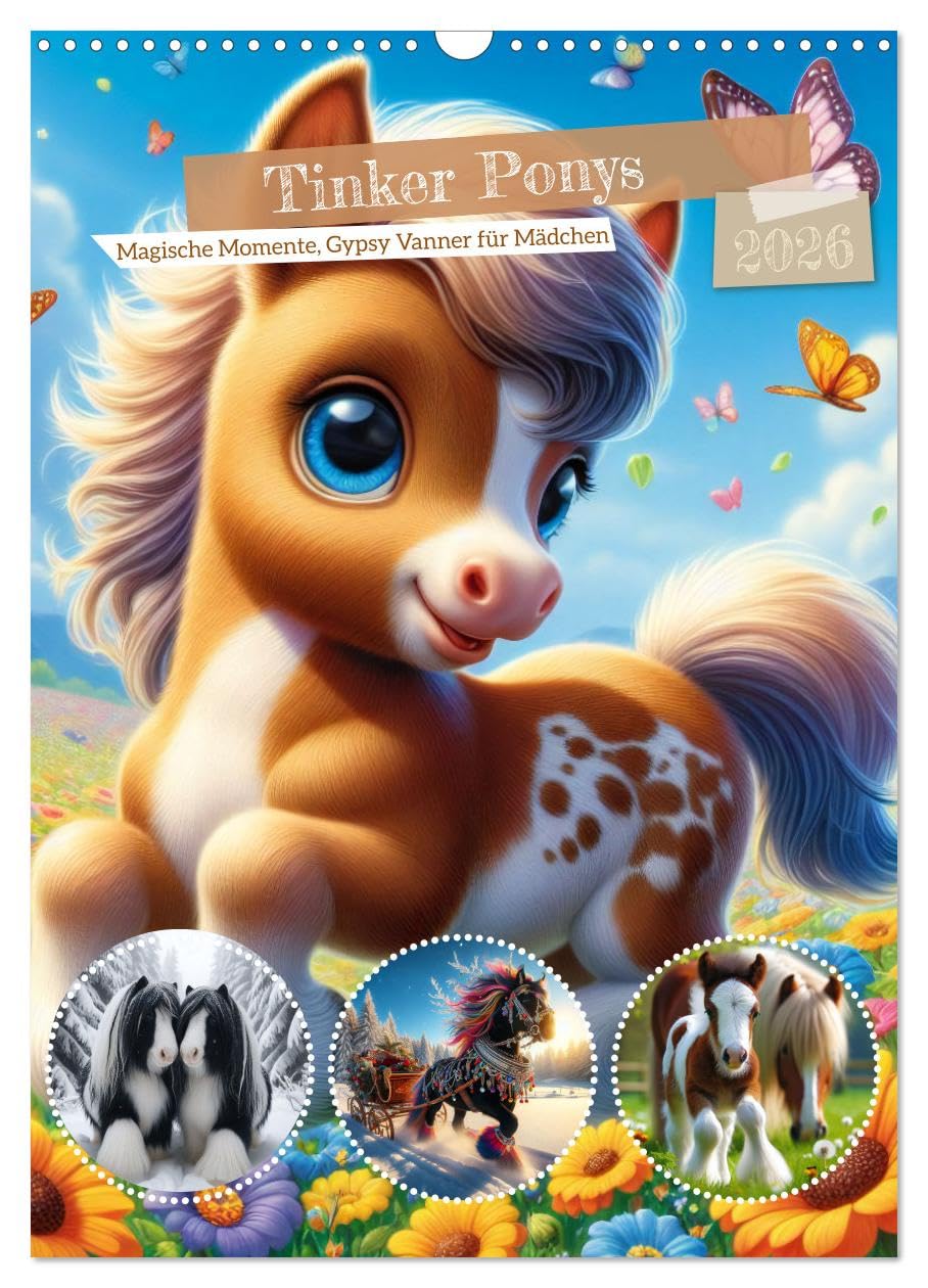 Tinker Ponies - Magical Moments, Gypsy Vanner for girls UK-Version (Wall Calendar 2026 DIN A3 Portrait), CALVENDO 12 Month Wall Calendar — image 1