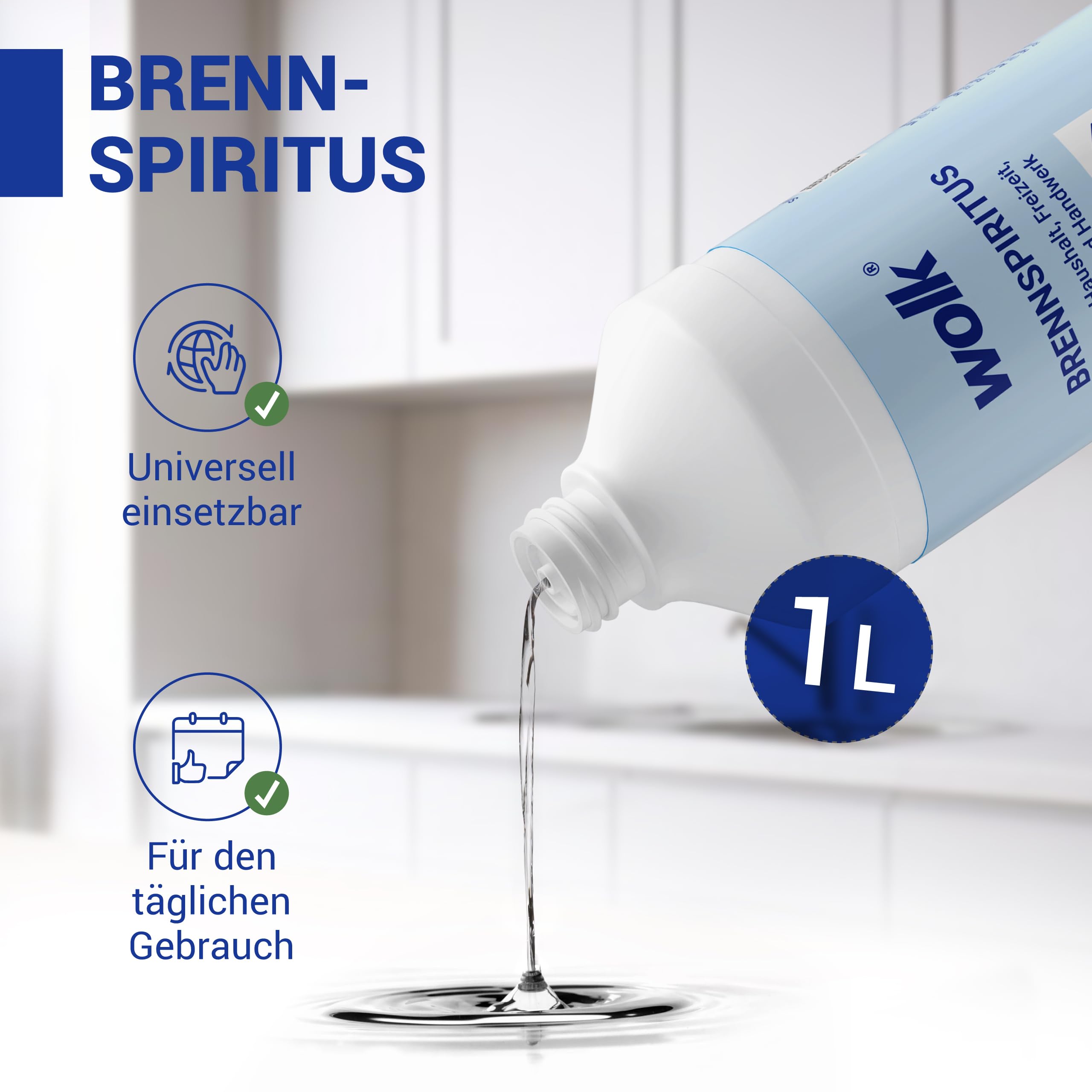 wolk Brennspiritus 6 x 1 Liter, Bioethanol 94%, Ethanol zum Reinigen | mit ca. 94 % vol. CAS-Nr. 64-17-5, UN1170. Für Haushalt, Freizeit, Auto, Handwerk und als Brennstoff.