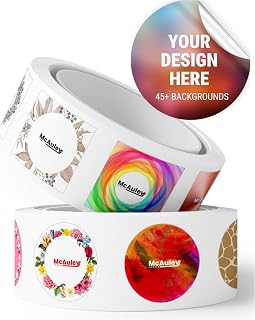 McAuley Labels Custom Stickers for Business Logo, 100-5000 Pcs - Waterproof Customized Labels Sticker - 100+ Roll - Multi Shapes, Sizes, Backgrounds, and Text Options - Round and Square Shape