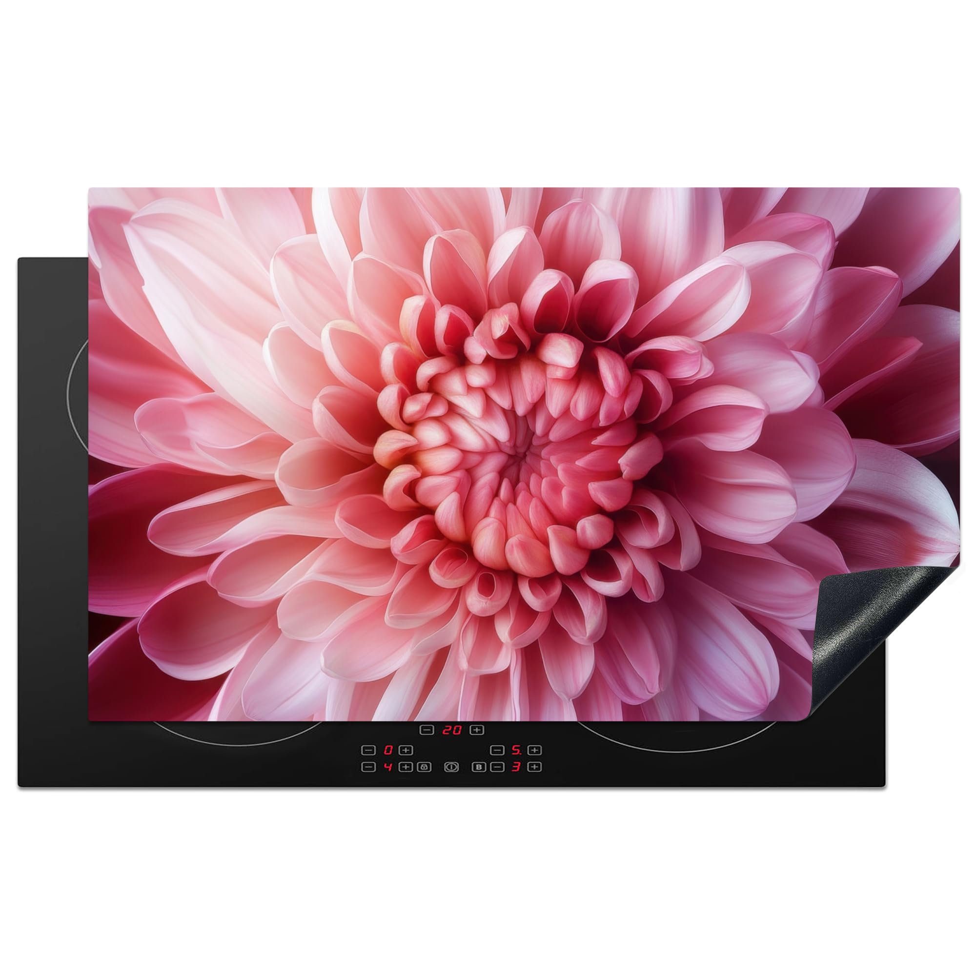 KitchenYeah© Induction Hob Protector Mat 20.3"x32.7" / 83x51.5 cm Cooker Top Protectors Cover Ceramic Covers Electric Hobs Vinyl Dahlia - Flower - Close Up - Pink