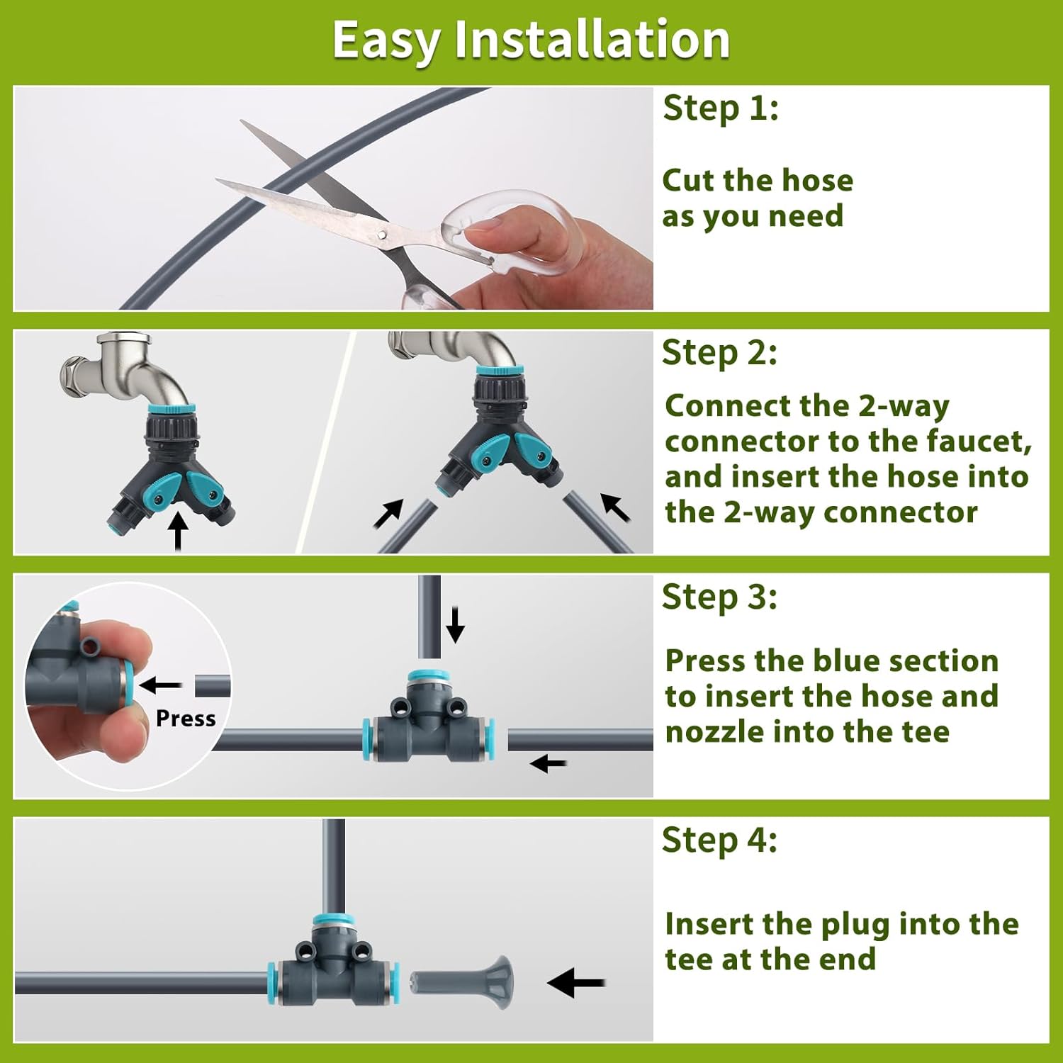 98FT 1/4" Quick-Connect Drip Irrigation System Kit, Automatic Garden Watering System with 16 Pcs Adjustable Spray Nozzles for Garden, Greenhouse, Yard, Lawn