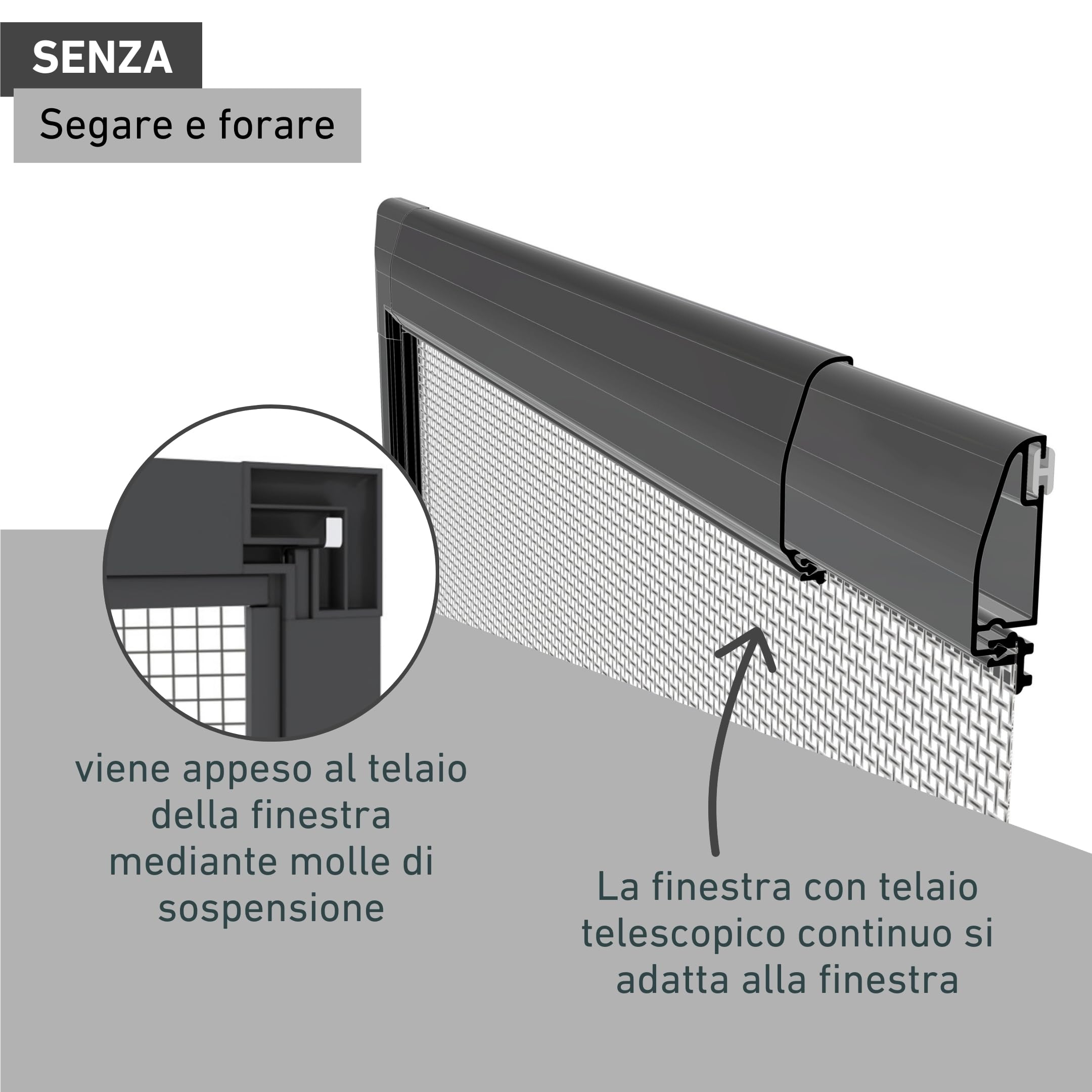Windhager Zanzariera telescopica per protezione dagli insetti Flexi Fit, finestra con telaio elasticizzato, finestra telescopica senza seghe, kit fai da te 130 x 150 cm, antracite, 04306