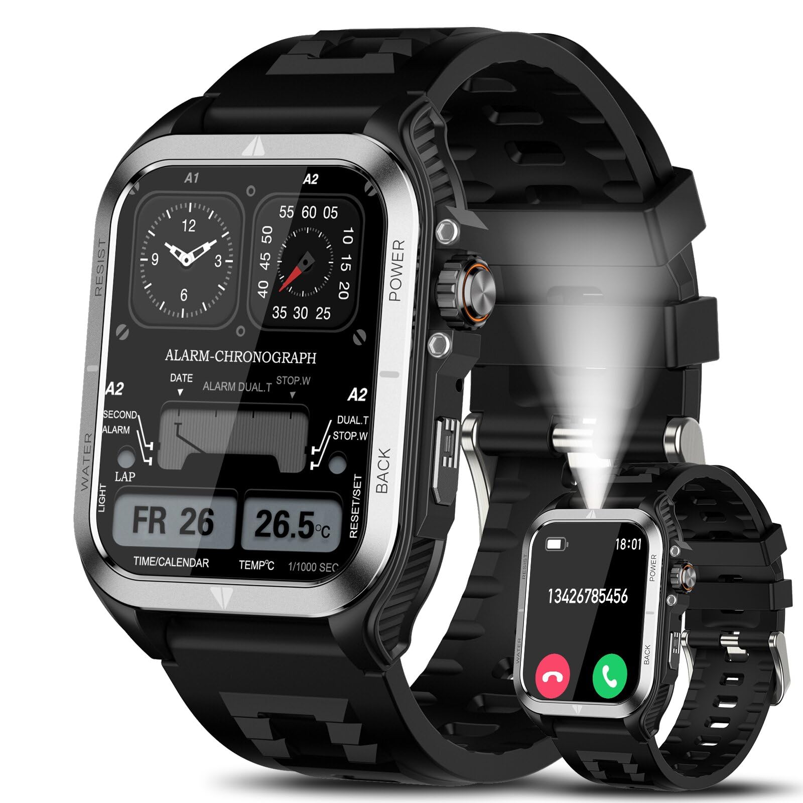 Smart Watches for Men 1 83 Rugged Military Smartwatch with Bluetooth Call IP68 Waterproof Fitness Watch Tracker with