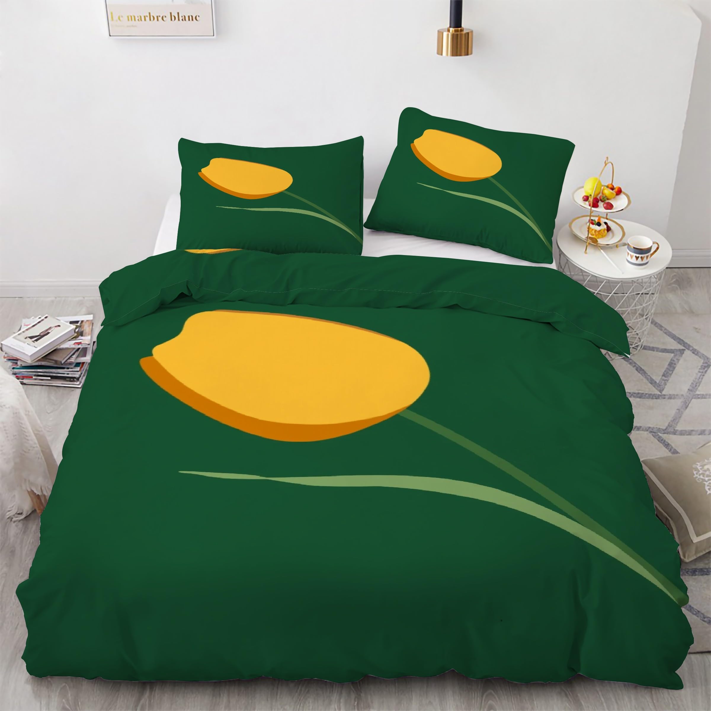 Housse de couette 160x200 cm au motif tulipe verte pour sublimer votre chambre