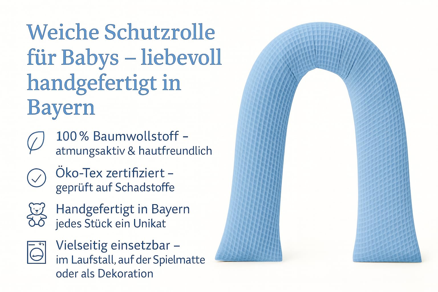 Schlangenmanufaktur® Kuschelschlange Blau mit Regenbögen und Wolken – Stillkissen & Lagerungskissen – Handgefertigt in Bayern aus Öko-Tex® Baumwolle – Babyzimmer & Wickeltisch Zubehör (400x13cm)