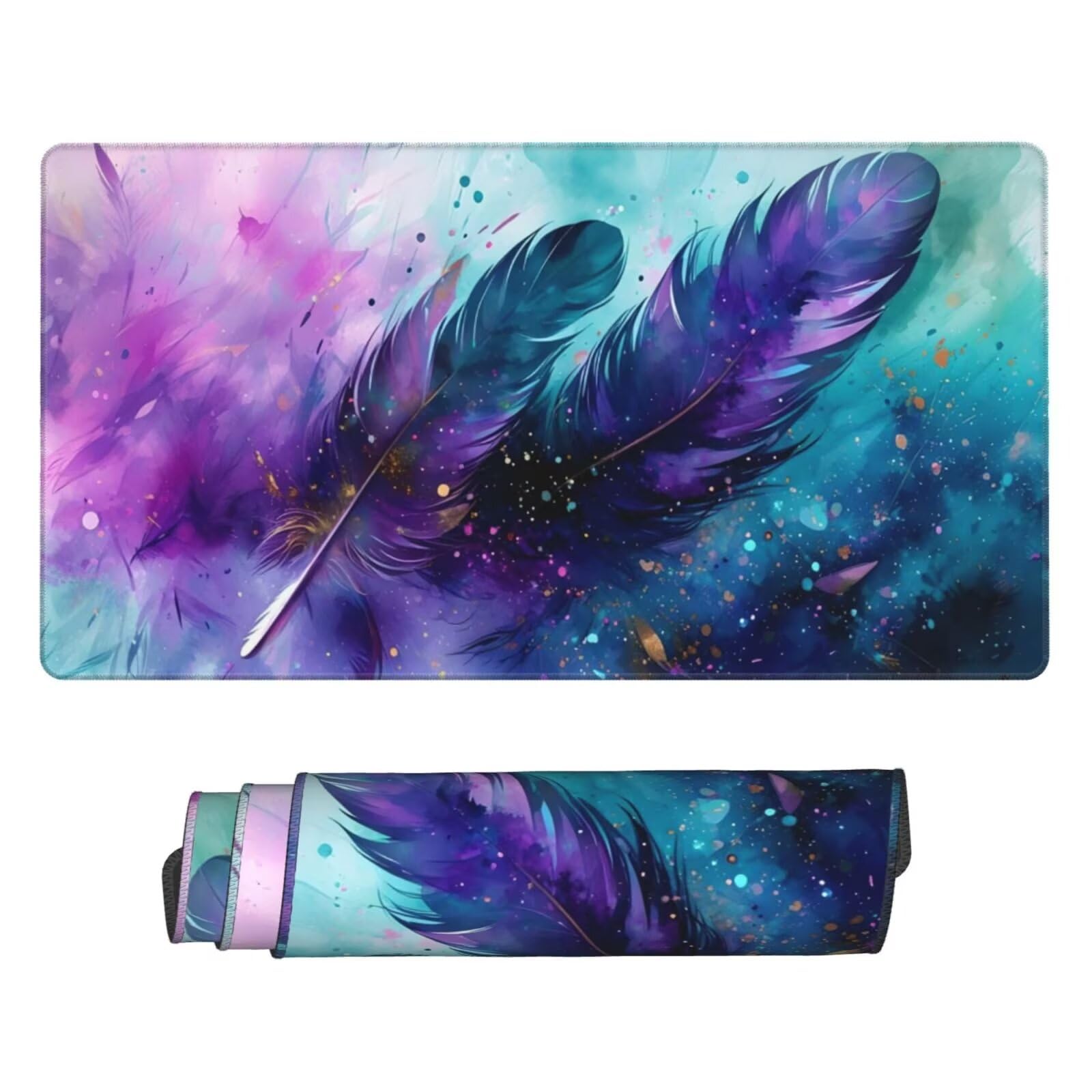 Tapis de Souris XXL 1200x600 mm, Couleur Tapis de Souris Plume Tapis Souris XXL 120 X 60 CM, Étanche Antidérapant Sous Main Bureau à Bords Cousus,Mouse Pad avec Surface en Caoutchouc antidérapant U-71