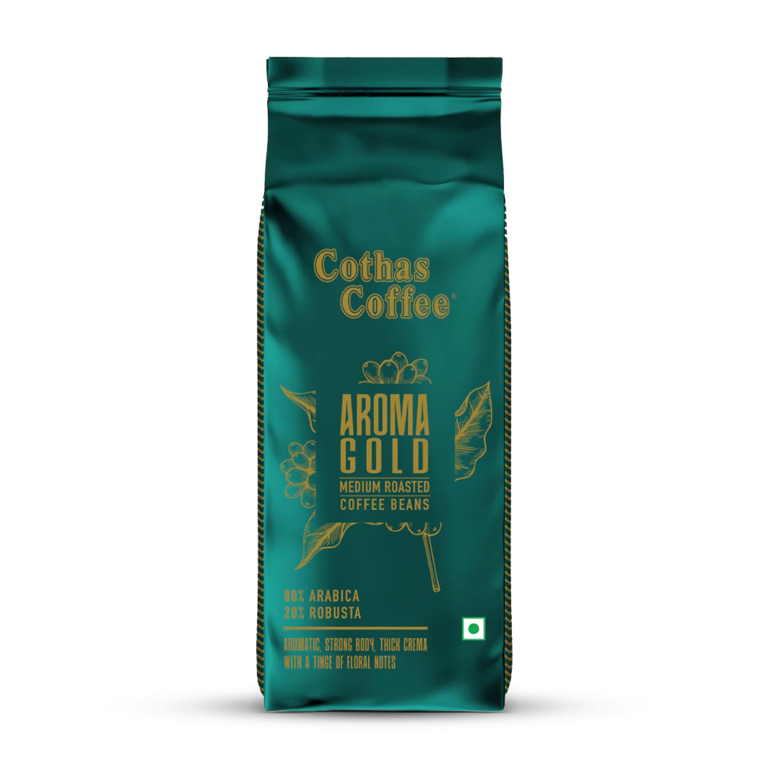 Cothas Aroma Gold | Medium Roasted Coffee Beans | 80% Arabica - 20% Robusta | Whole Beans | Aromatic, Strong Body | Floral Notes | 250 grams