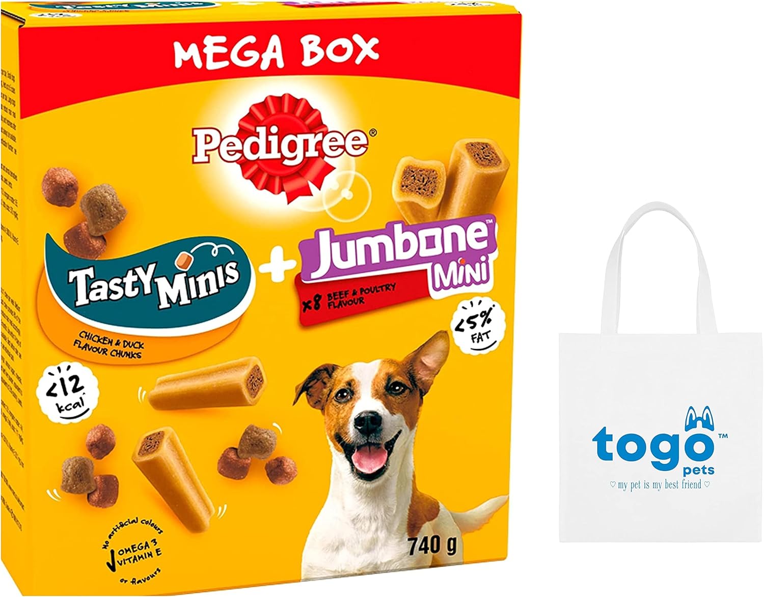 Mega Box Small Dog Treats with Tasty Minis + Jumbone chews (740g