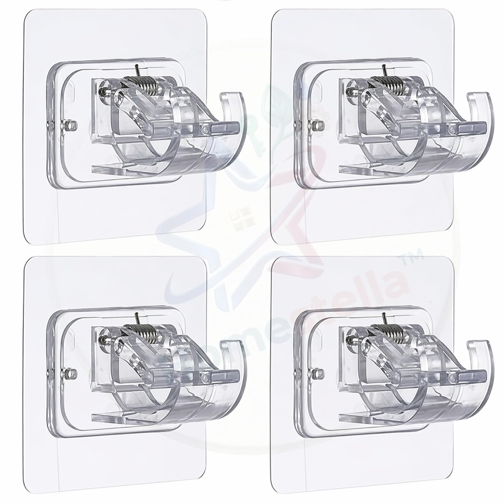 Homestella No Drill Curtain Rod Brackets | Heavy Duty Self Adhesive Waterproof Curtain Hooks | Nail Free Adjustable Curtain Rod Hangers for Decoration Bathroom, Kitchen, Home & Hotel (Pack of 4)