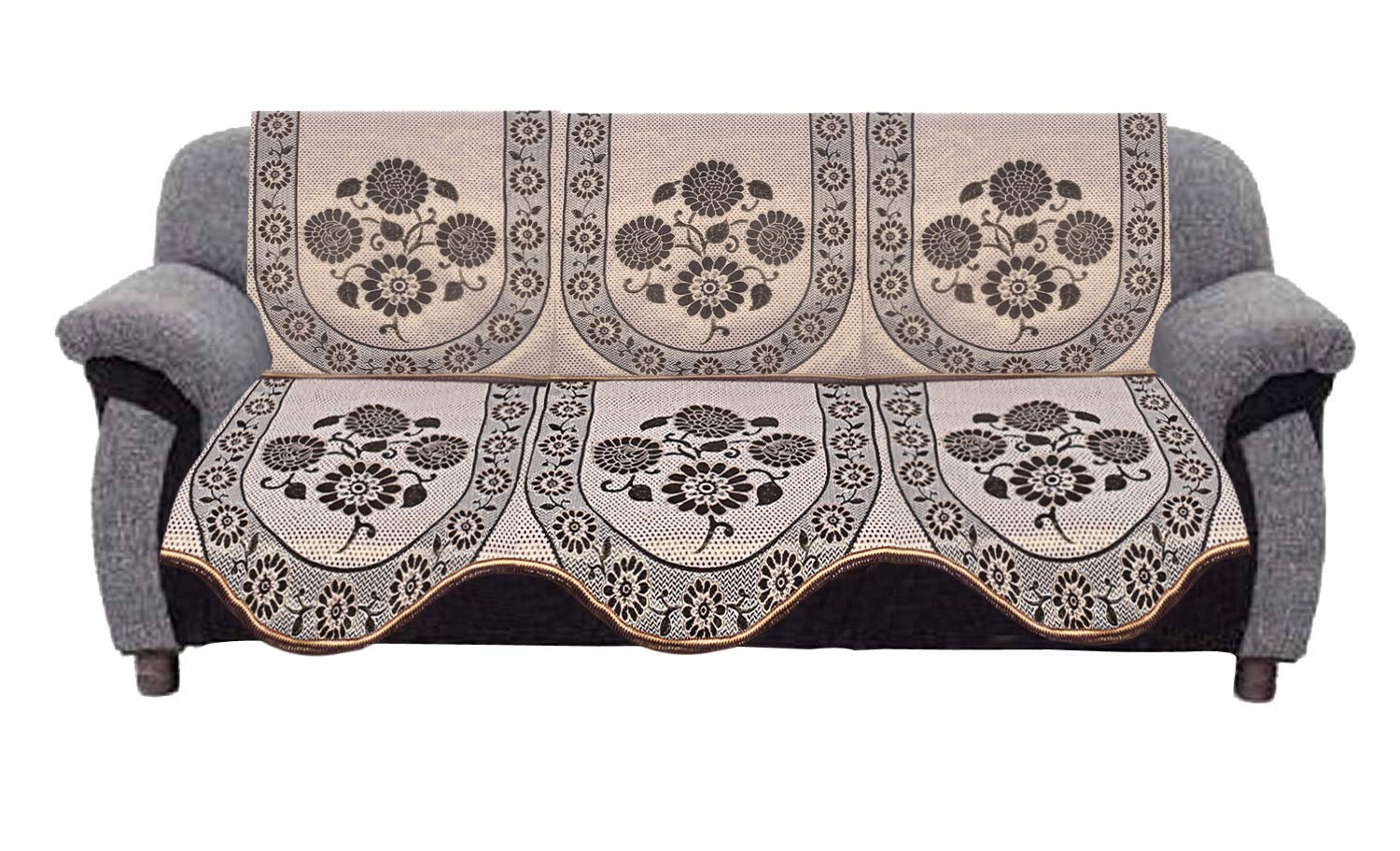 Kuber Industries Cotton Floral Design 5 Seater Sofa Cover (Brown CTKTC14439 Standard) - 6 Pieces