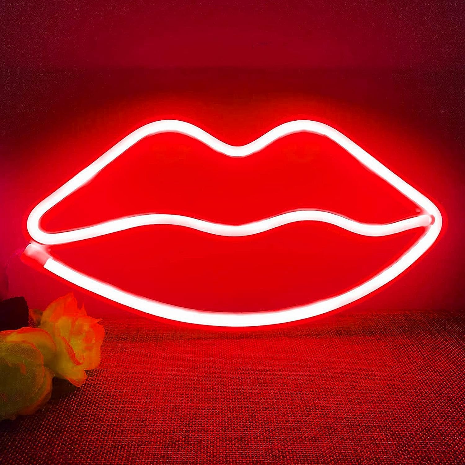 MatchLexx® Neon Signs Llips Neon Lights LED Lips Night Light Wall Decor Battery or USB Powered Neon Light Bedroom Wall Lights for Walls Light up Signs for Bedroom Walls Party-Red Lips
