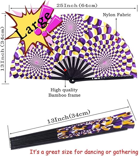 Miniatura 2 de Amajiji Abanicos plegables de mano grandes, ventilador plegable de bambú de 13 pulgadas para mujeres y hombres. Diseño exquisito para fanáticos de