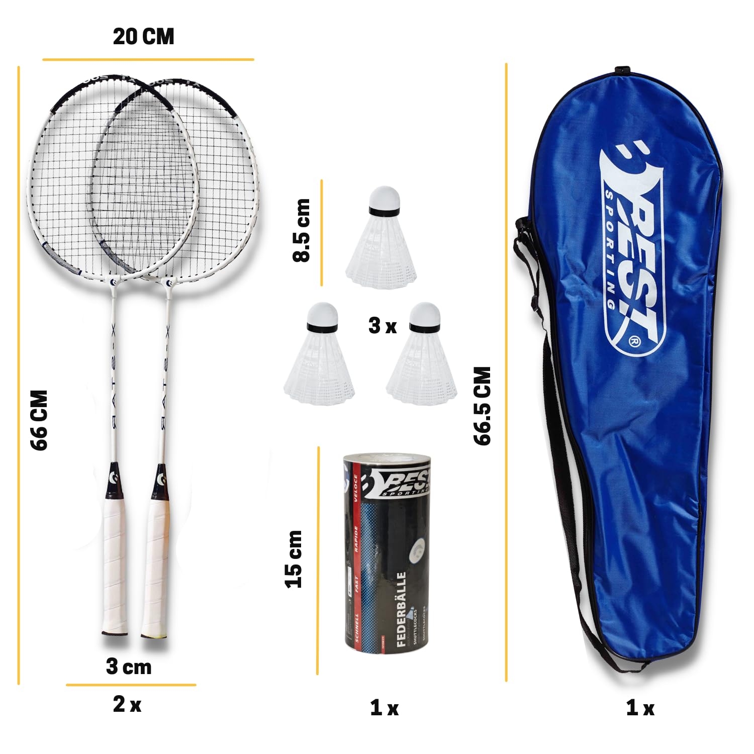 Best Sporting Badminton Set mit 2 leichten Schlägern, Bällen und praktischer Tragetasche – Perfekt für den Freizeitsport im Garten, Park oder am Strand