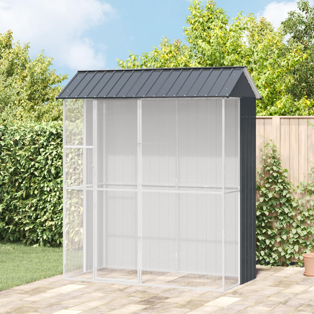 SKM Voliere Anthrazit 215x110x247 cm Stahl,Tier- & Haustierbedarf,Haustierbedarf,Vogelbedarf,Vogelkäfige & -ständer,Anthrazit,53.7KG,3325172