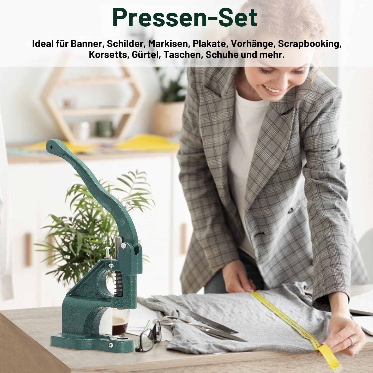 DEWIN Ösenzange Set, 1 Stück Handpresse Ösenmaschine mit 1500 Stück Ösen und 3 Löchern Werkzeugen 6/10/12mm