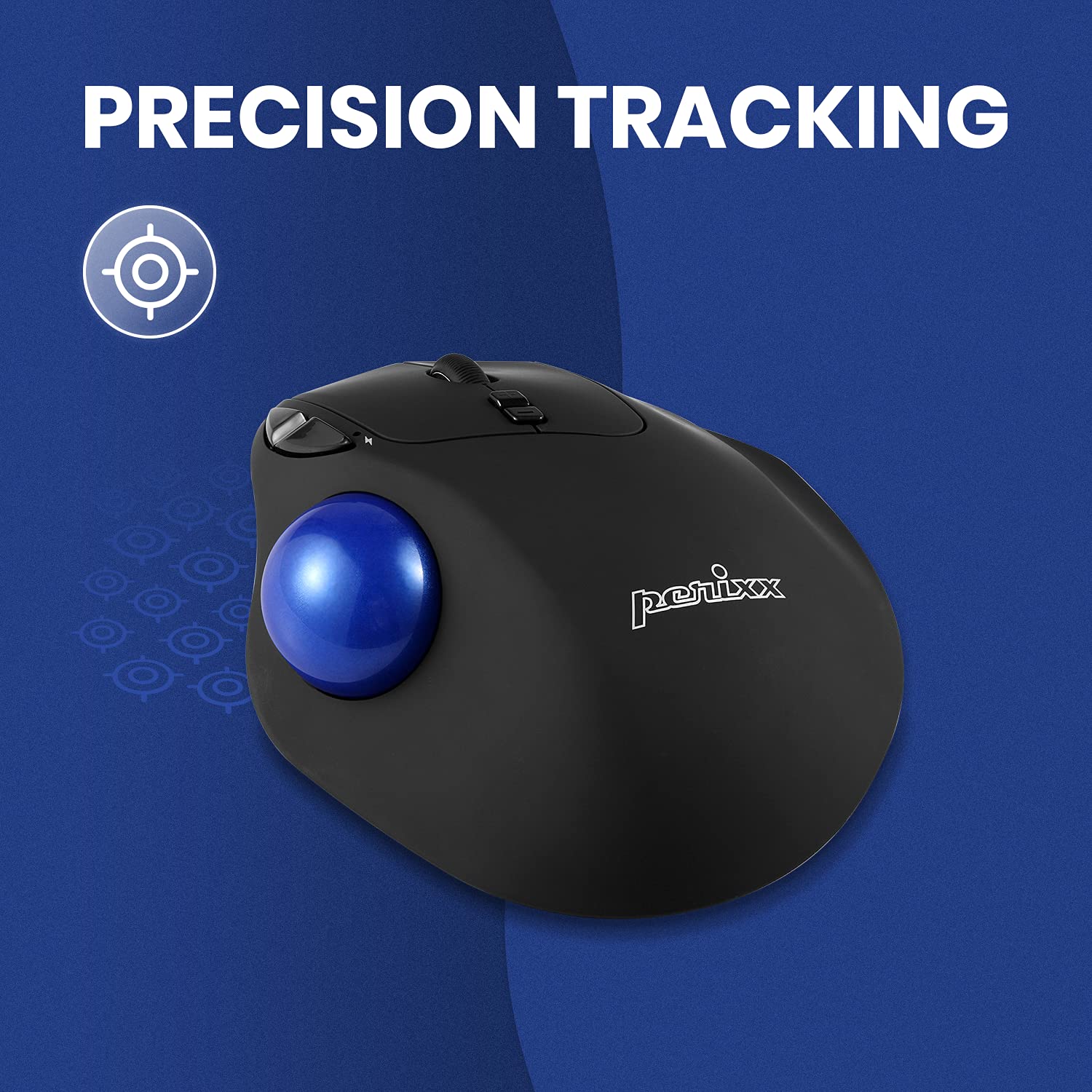 Perixx PERIPRO-801 Ratón Trackball Bluetooth, Diseño Trackball de 3,4cm, 2 Niveles dpi, Negro