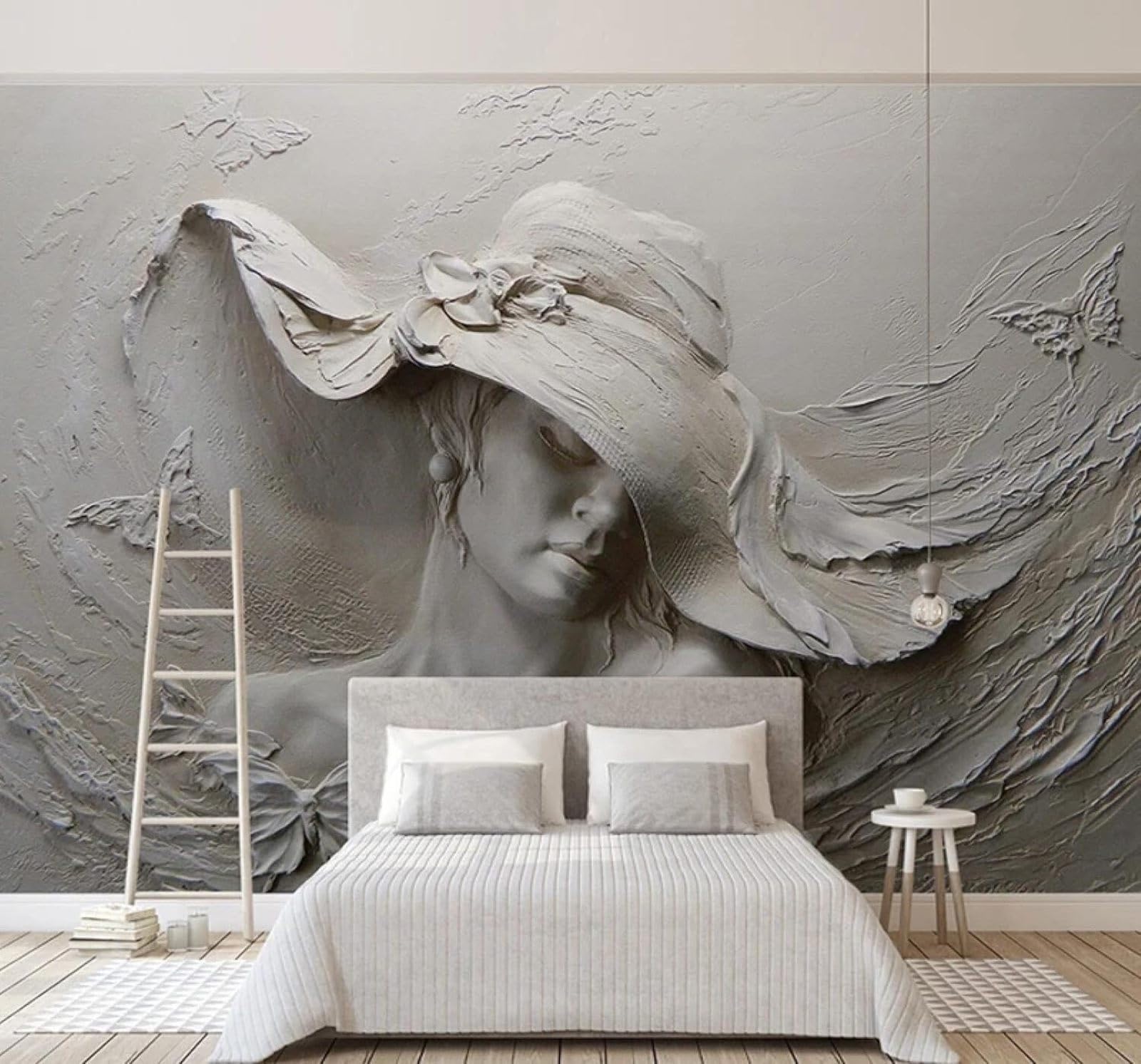 Xlming 150Cm×105Cm(B×H) Vintage Relief Concrete Sculpture Beautiful Woman Butterfly 3D Wallpaper Luxury Home Dining Decor Paste Sofa Living Room The Wall For Bedroom Mural-150Cm×105Cm