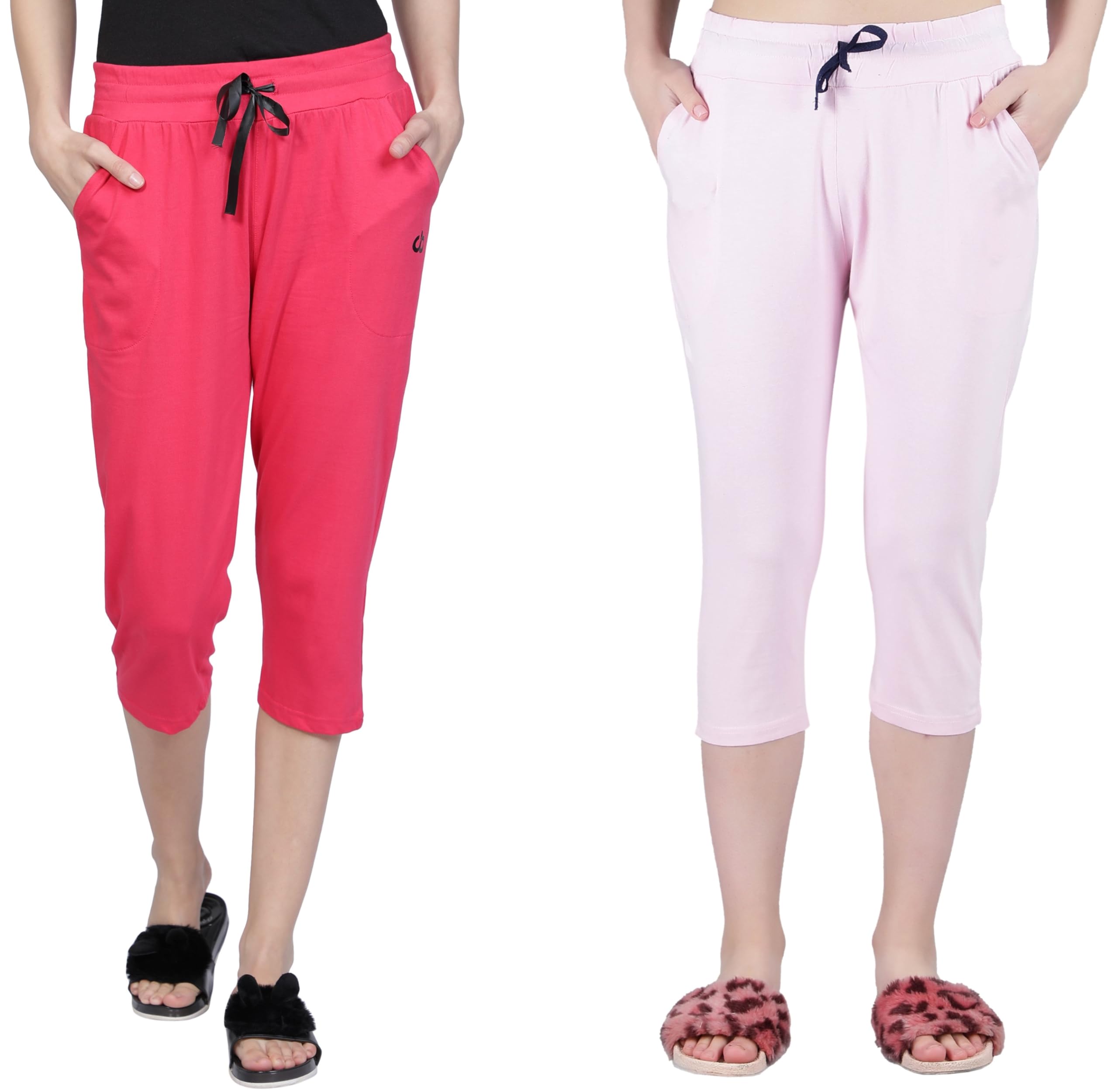 club a9 Womens Solid Regular Fit Cotton Capri Pyjama Pants with Side Pockets (Pack of 2) WCCOMBO2_106_P-picture-32