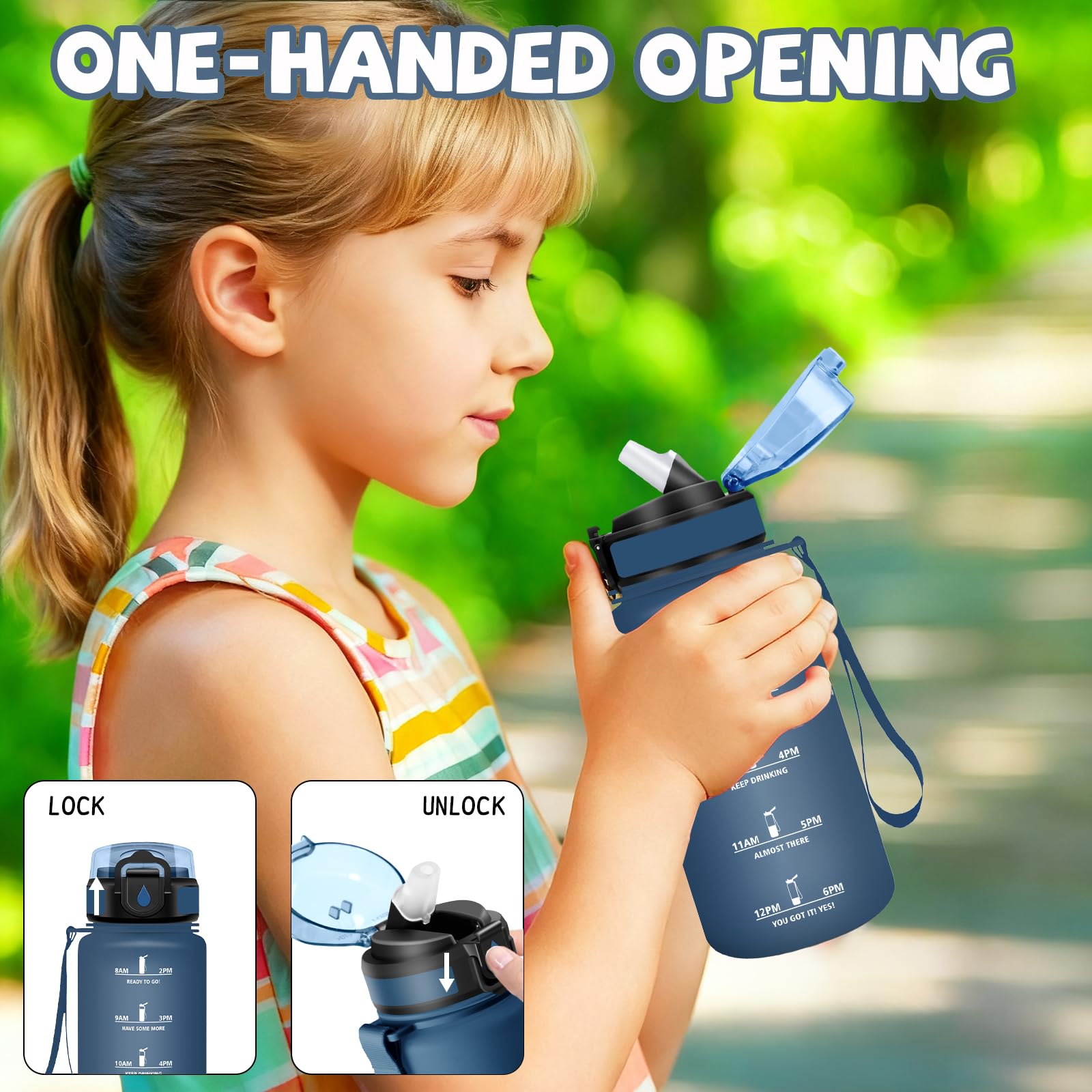 Grsta Borraccia, 500ml Borraccia Bambini, Senza Perdite, Borraccie con Cannuccia, Facile da Pulire, Borraccie Motivazionale, con Slogan Motivazionale, Borracce per Scuole, Campeggio, Ufficio