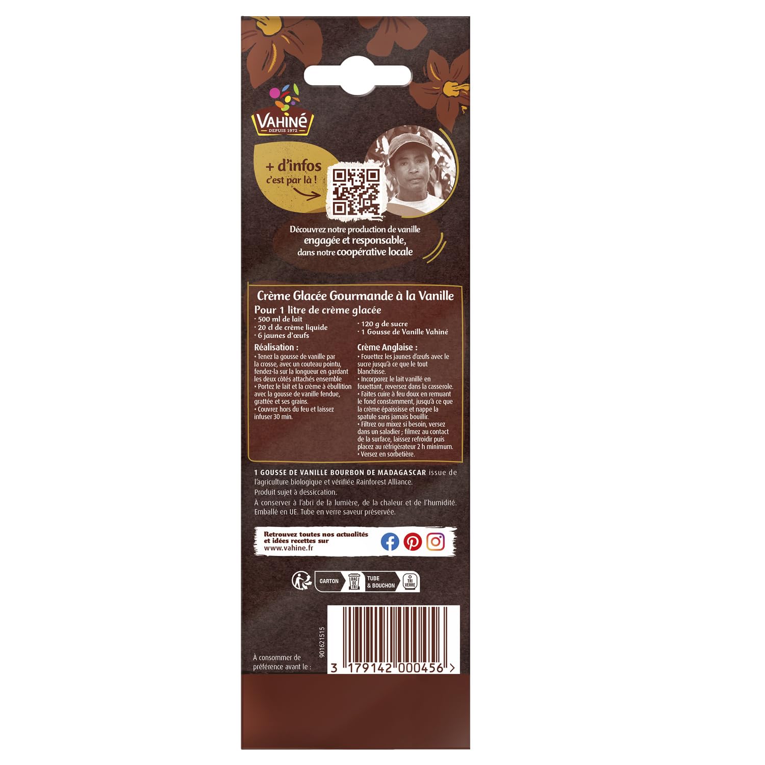 VAHINE Gousse de Vanille Bourbon Grand Cru d'Exception Bio - Vanille extra charnue de Madagascar, filière responsable, 1 gousse - Lot de 3