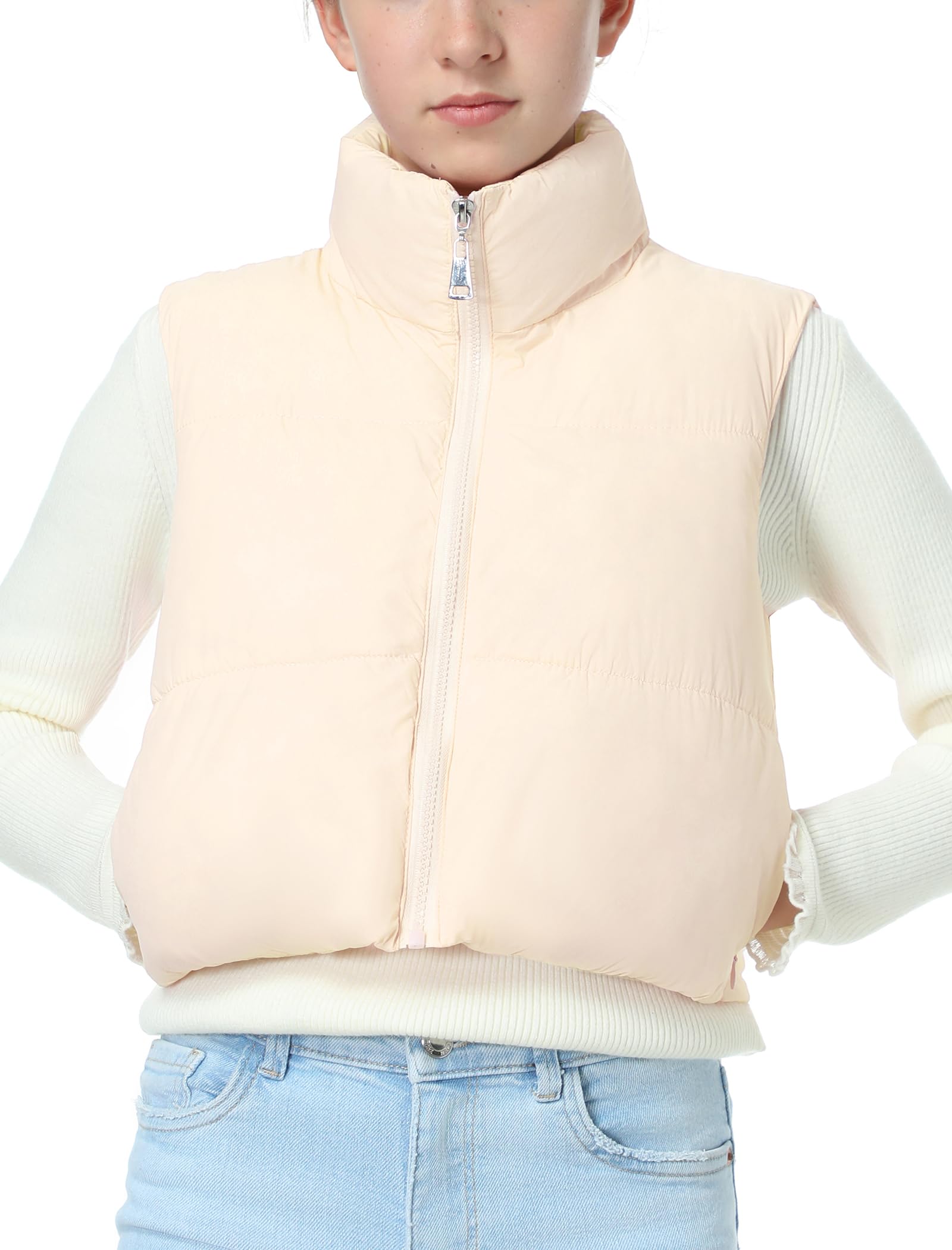 EXARUS Girls Puffer Vest Cropped Puffy Teen Water Resistant 6-14Y