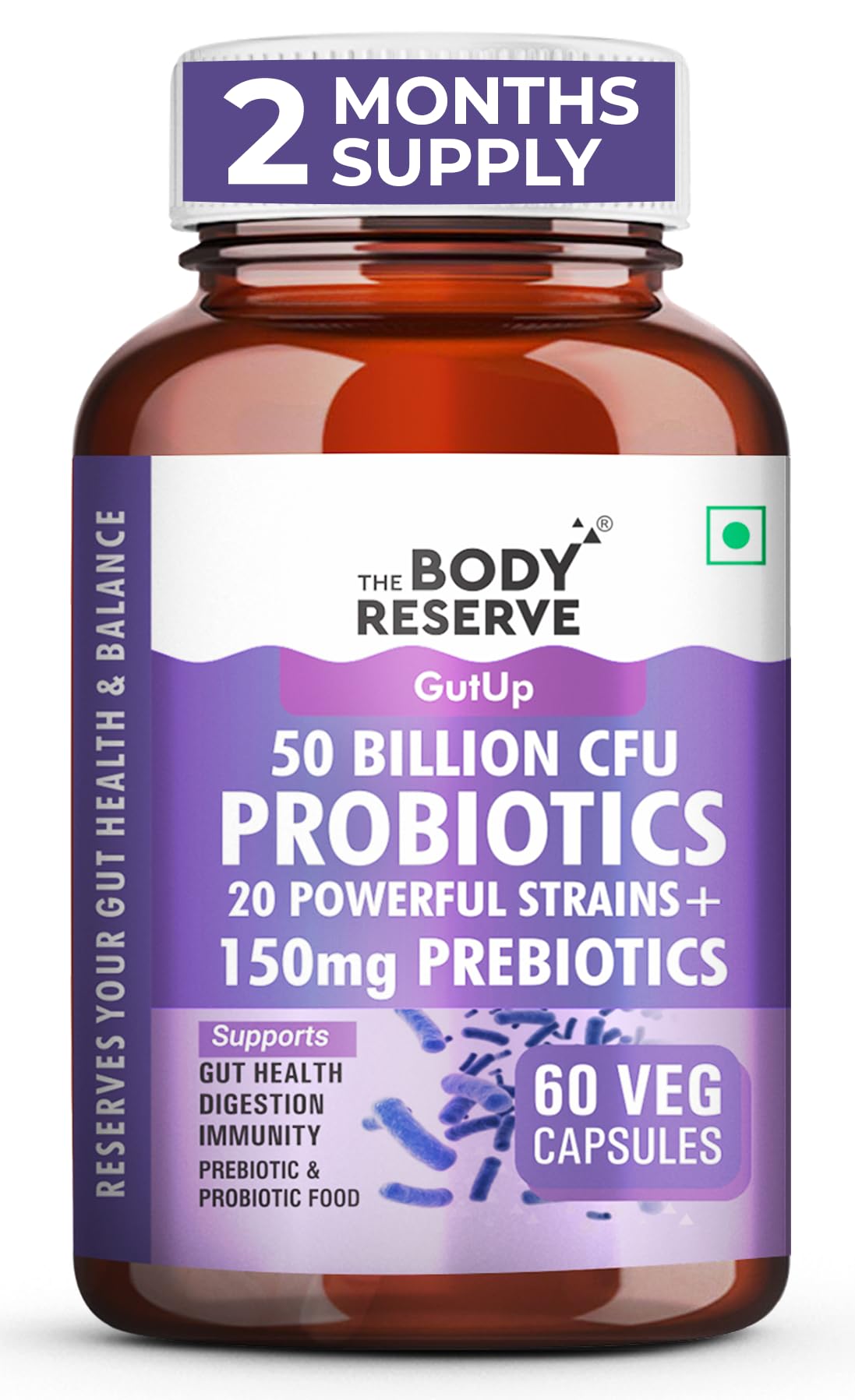 The Body Reserve Probiotics Supplement 50 Billion CFU Gut Health Supplements With Probiotics And Prebiotics Supports Digestion & Gut Cleanse-60 Capsules