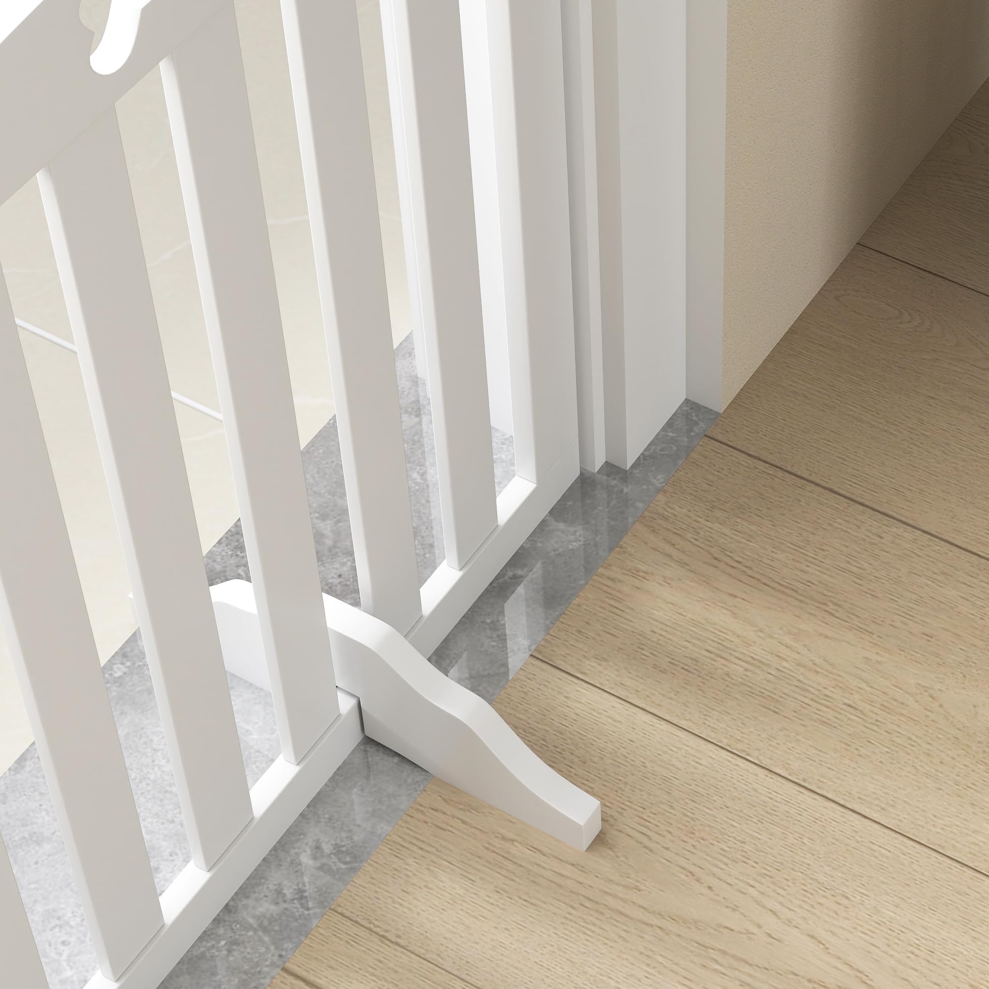 PawHut Barrera de Seguridad para Perros Plegable 207,5 cm, Valla para Perros Pequeños y Medianos de 4 Paneles con Pies Extraíbles, Puerta de Seguridad para Mascotas, para Escalera, Pasillo, Blanco