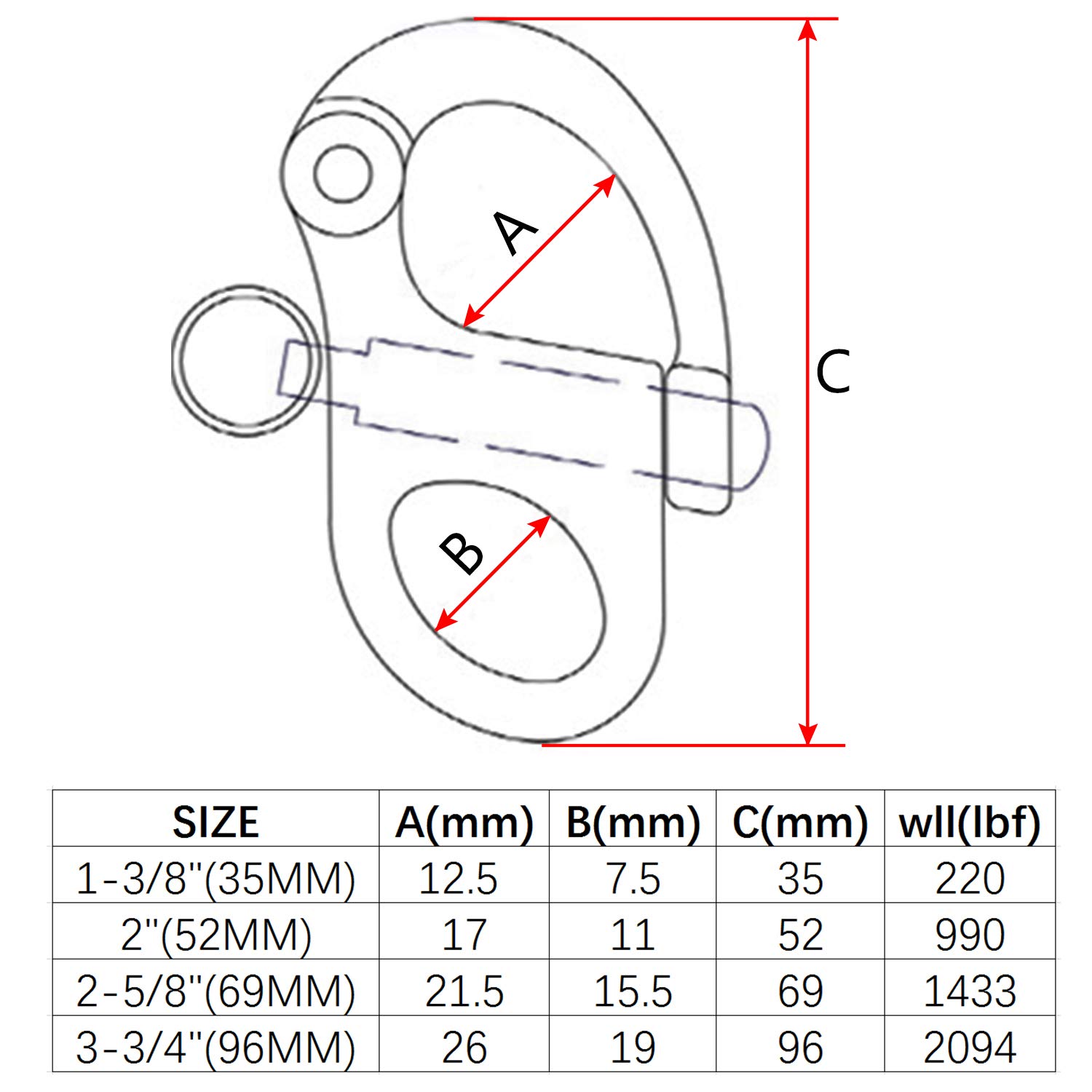 NRC&XRC Pair of 3-3/4"(96mm) 316 Stainless Steel Fixed Bail Snap Shackle for Bracelet, Sailboat 1
