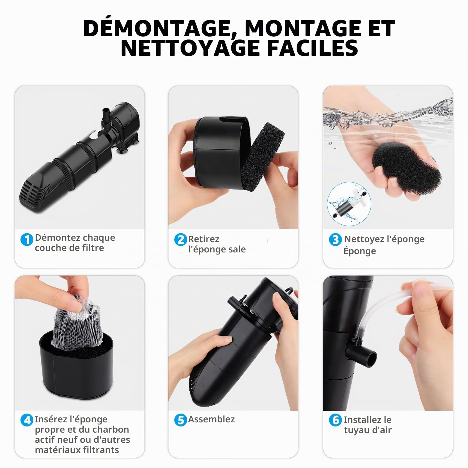 fishkeeper Aquarium Filtre intérieur d'aquarium, 13w débit 700LPH Pompe d'aquarium avec Filtre, Triple Filtration Propre pour Aquarium 250L