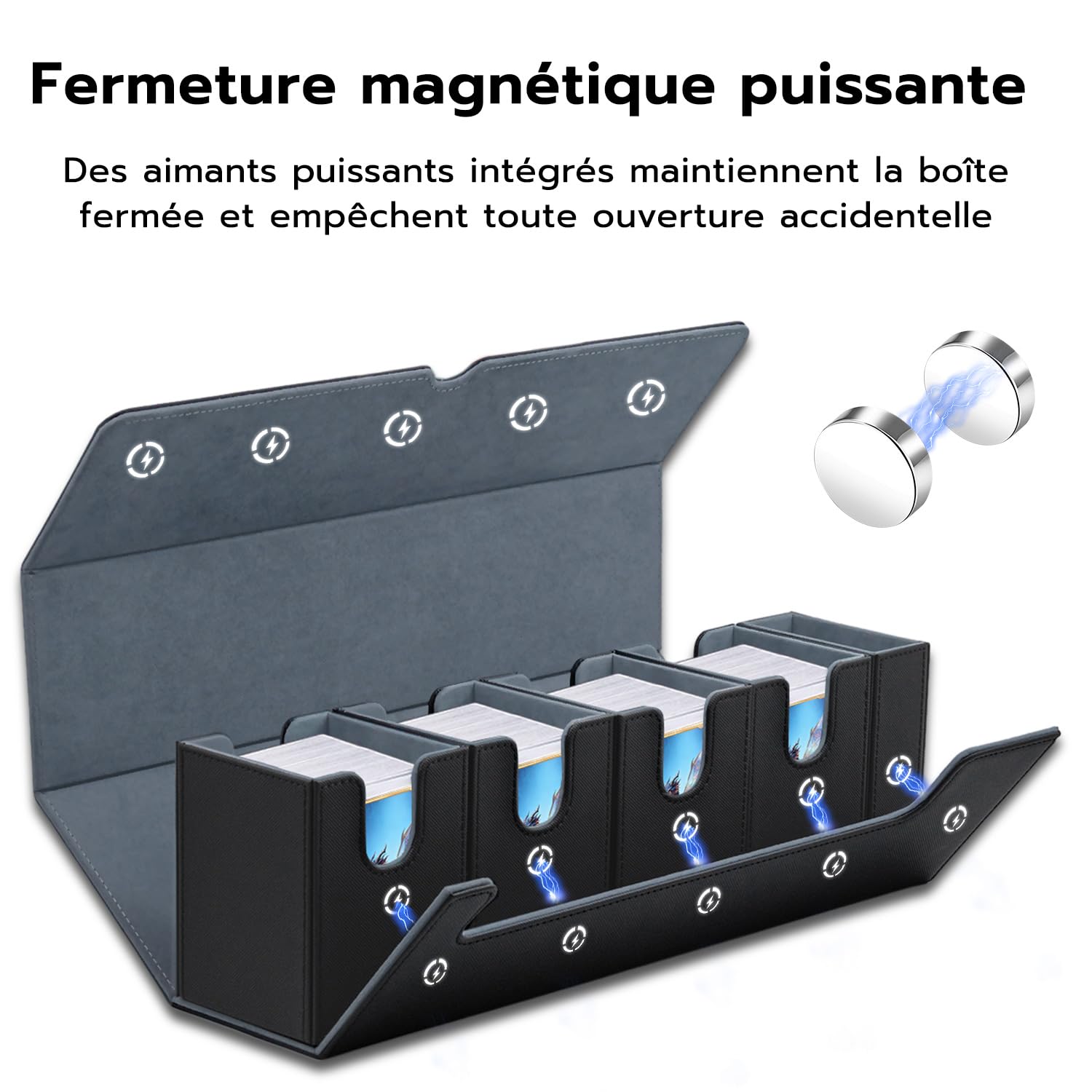 Organisateur de Bureau 5-en-1 en Cuir PU, Boîte de Rangement Magnétique Élégante pour Cartes 800+ TCG et Petits Objets, Coffret de Collection Décoratif pour Maison et Bureau - Noir