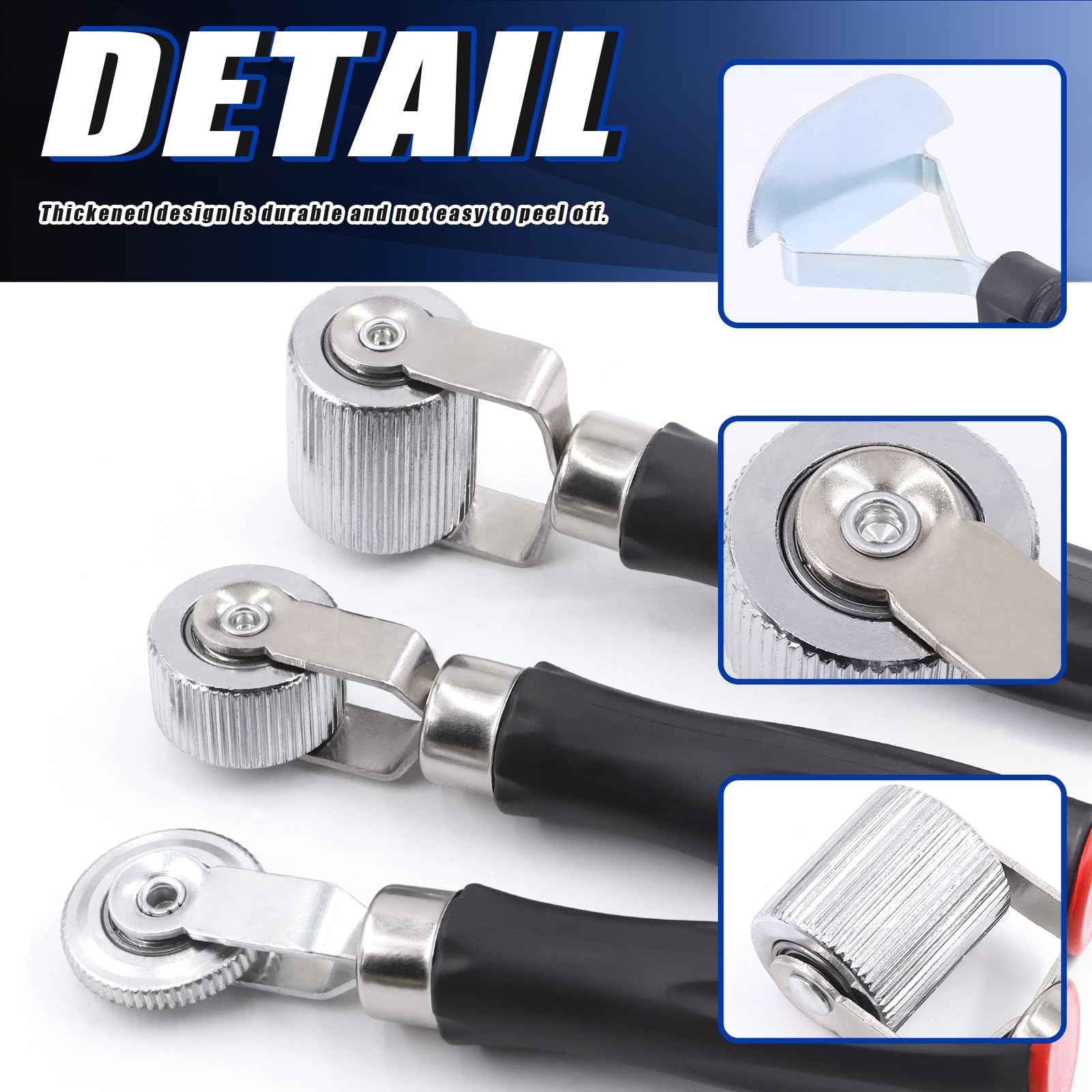 Glarks 3Pcs Car Sound Deadening Roller, 6mm 20mm 40mm Metal Installation Tool Seam Roller Automotive Audio Sound Deadener Application Wheel Roller (6/20/40mm Roller + Scraper)