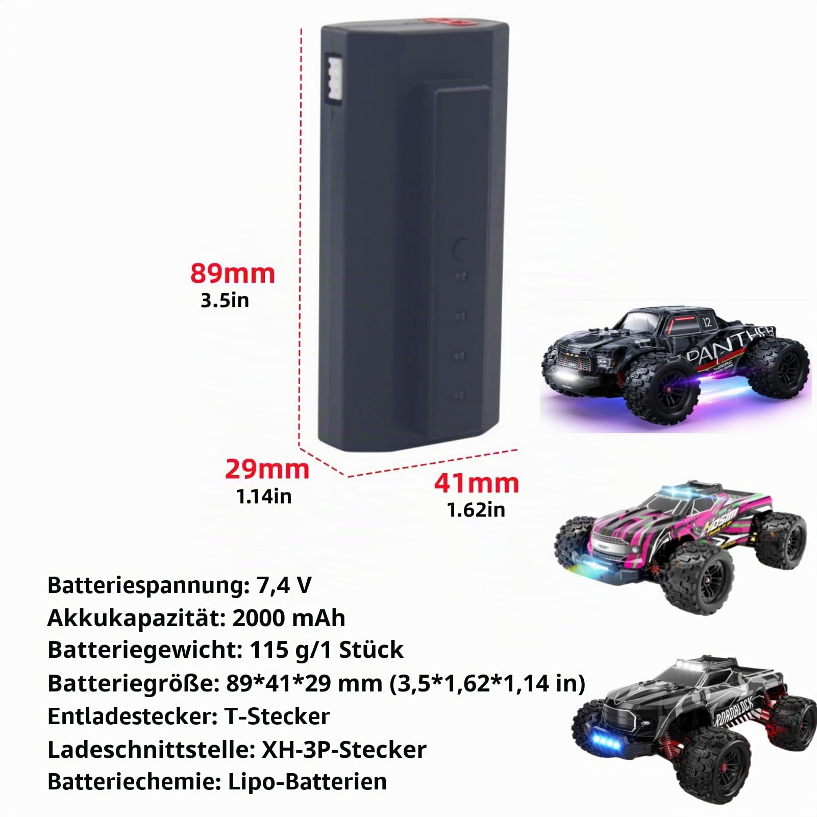 2PCS 7.4V 2000mAh 2S Lipo Batterie für 1213 1215 1211 1611 1205 1611-S 1613 Fernbedienung Auto Batterie RC 1/14 schnelle Fernbedienung Spielzeug Auto