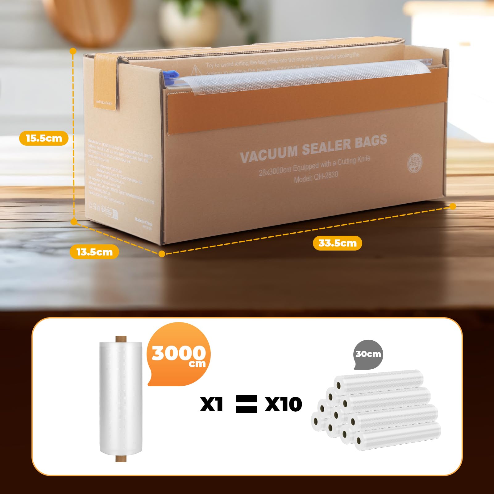 Sacchetti Sottovuoto Alimenti Rotoli 28x3000cm con Taglierina, Goffrato Sacchetti Sottovuoto Senza BPA, per Congelatore, Sous Vide Cottura e Macchine Sottovuoto