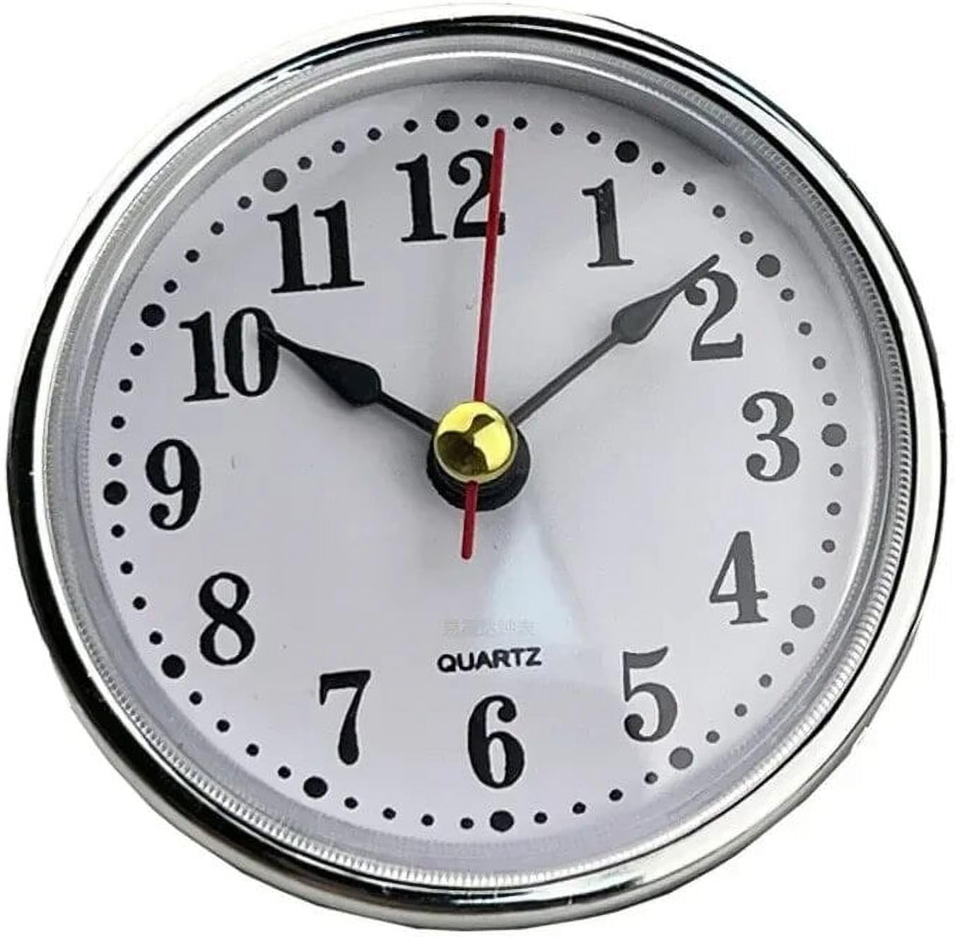 Jizian Gold And Silver Mini Clock Insert, 2-1/2Inch 65Mm Round Quartz Movement, White Face With Golden/Silver Tone Arabic Numerals