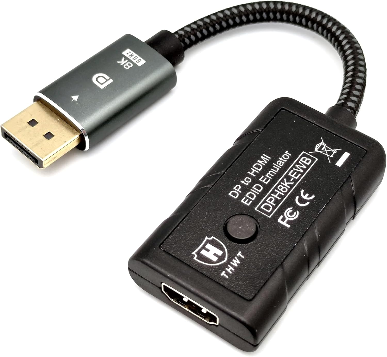 8K DP to HDMI EDID Emulator (Model: DPH8K-EWB), Supports SCDC and Exact EDID Copying and Emulation, HDCP Passthrough (not Bypass or Remove), Preset EDIDs are 8K@60Hz 4:4:4 and 4K@120Hz 4:4:4