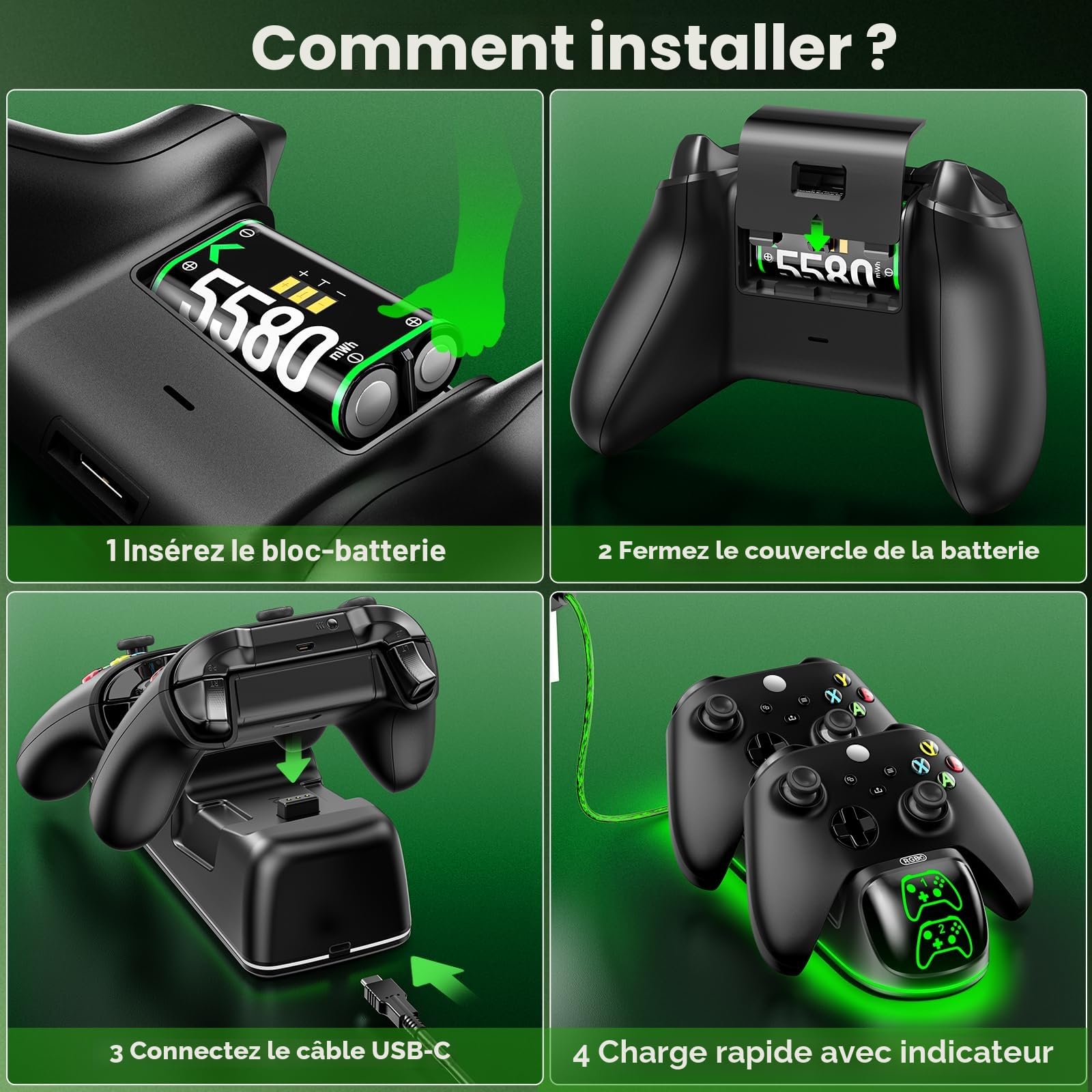 OIVO Chargeur Manette Xbox avec 2 x 5580 mWh Rechargeable Batterie Manette pour Xbox Series/One X/S/Elite Manette