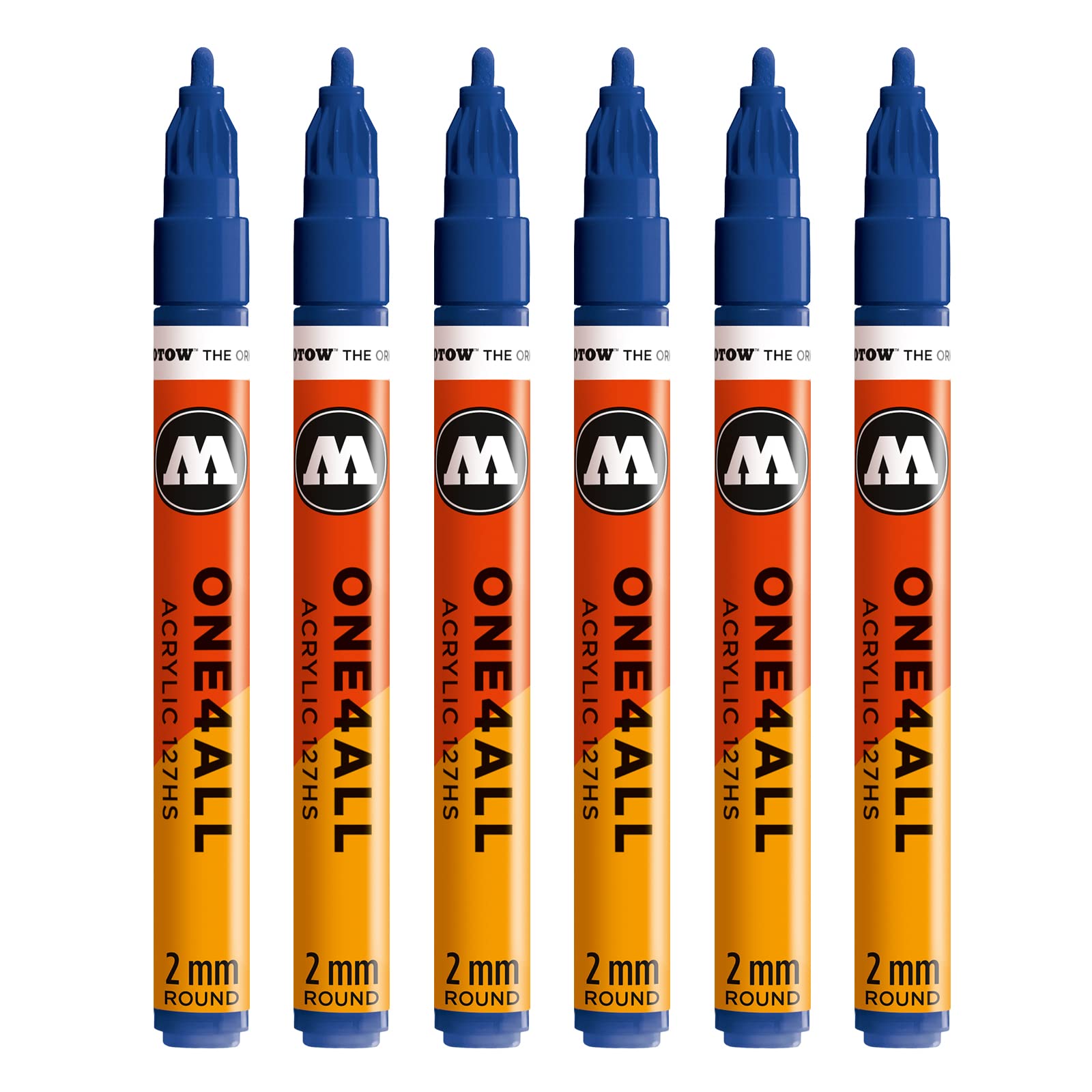 Molotow One4All 127HS Acrylic Marker (2.0 mm Line Width, High Coverage and Permanent, UV-Resistant, for Almost All Surfaces) Pack of 6 Colour 204 Real Blue