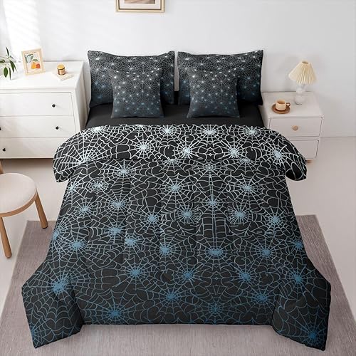 Erosebridal Halloween 7 Pcs Comforter Spider Web Sheet Set Geometric Lines Strip