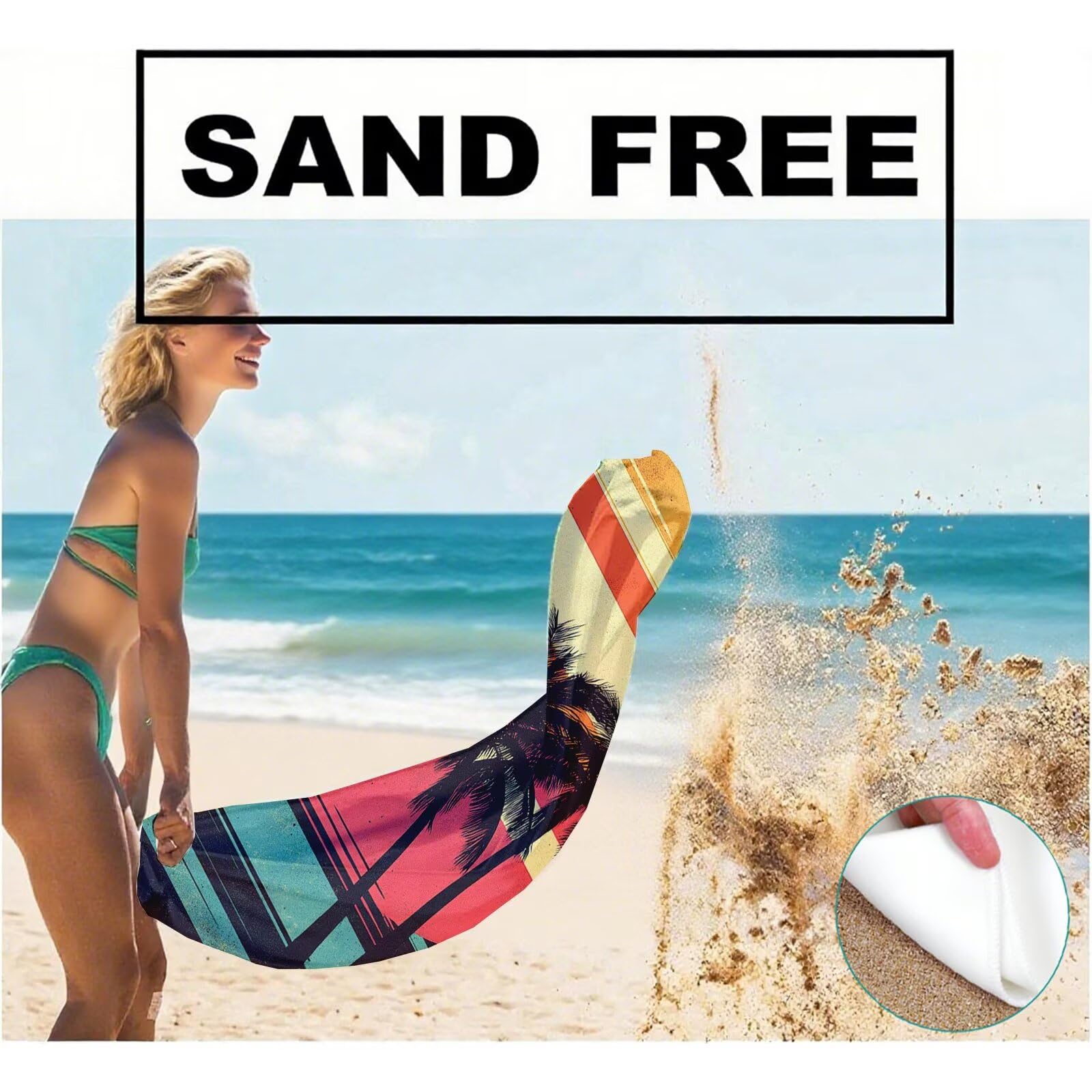 Serviette de Plage XXL 100x200 cm,Cocotier Serviette Plage Microfibre avec Séchage Rapide, Anti-Sable, Absorbante Fonction Design pour Vacances Piscine Pique-Nique Voyages Yoga, Cadeau Femme Q-486