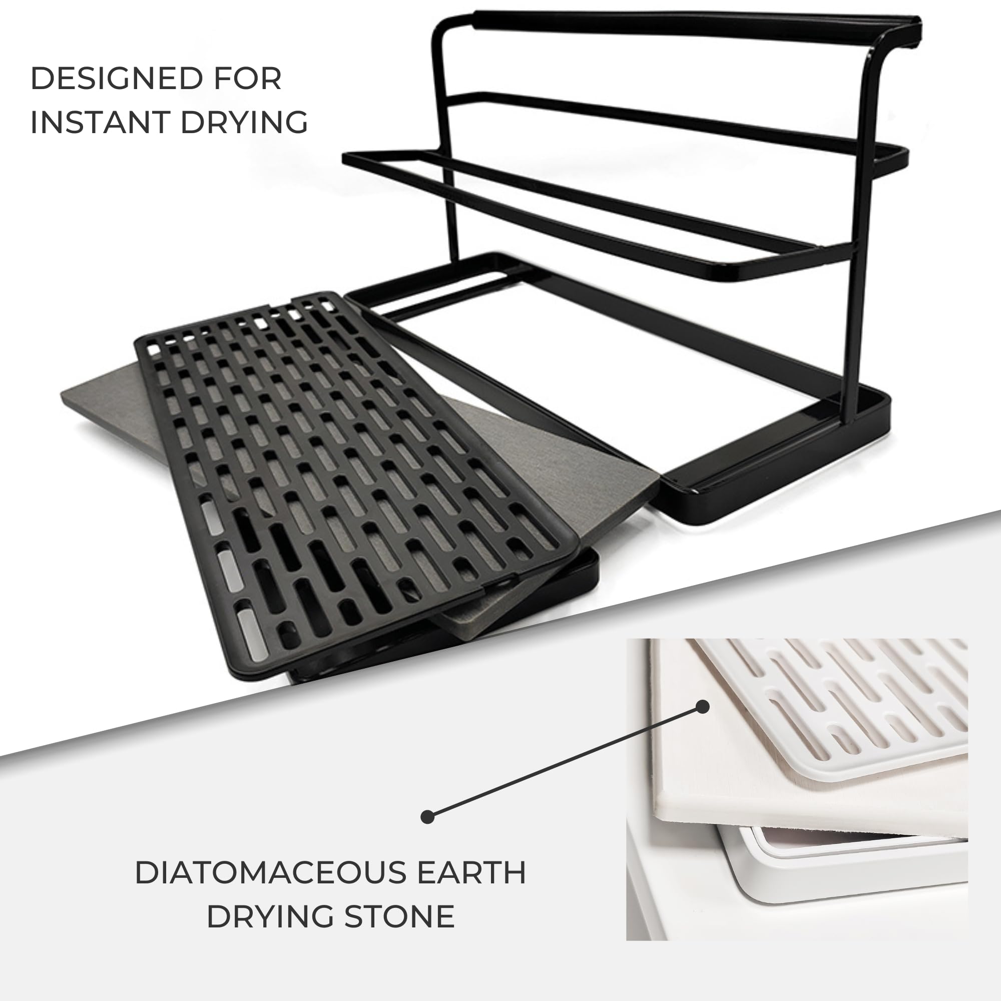 Selegna Baby Bottle & Dish Dryer - Space Saving Narrow Two Tier Tower Over Sink Instant Dry Rack (Black)