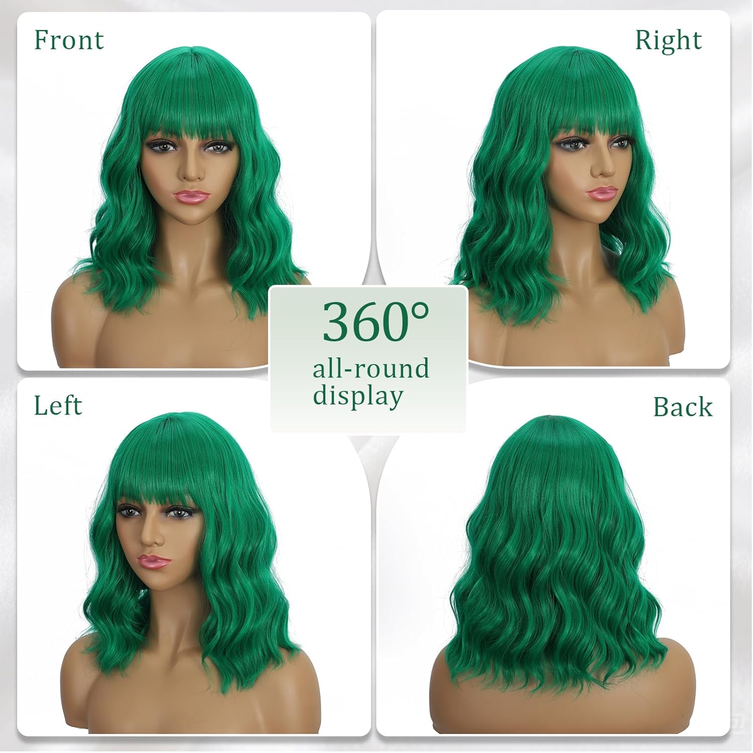 Lime Green Wigs with Bangs for Women 14 Inch Short Wavy Bob Wigs With Bangs Synthetic Bob Wig Curly Wig Heat Resistant Colorful Wavy Wig Cosplay Wigs For Daily Party Halloween - Image 6