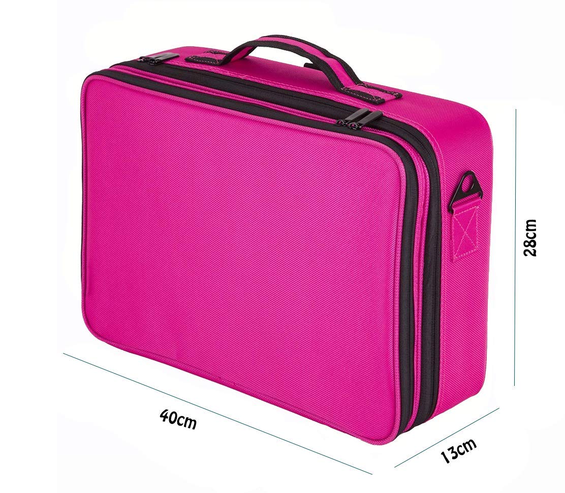 Adson Large Makeup Bag 3 Layers Professional Train Cosmetic Bag Makeup Organizer Case Portable Artist Storage Brush Box with Adjustable Dividers and Strap for Makeup Accessories (Pink) - Image 3 thumbnail