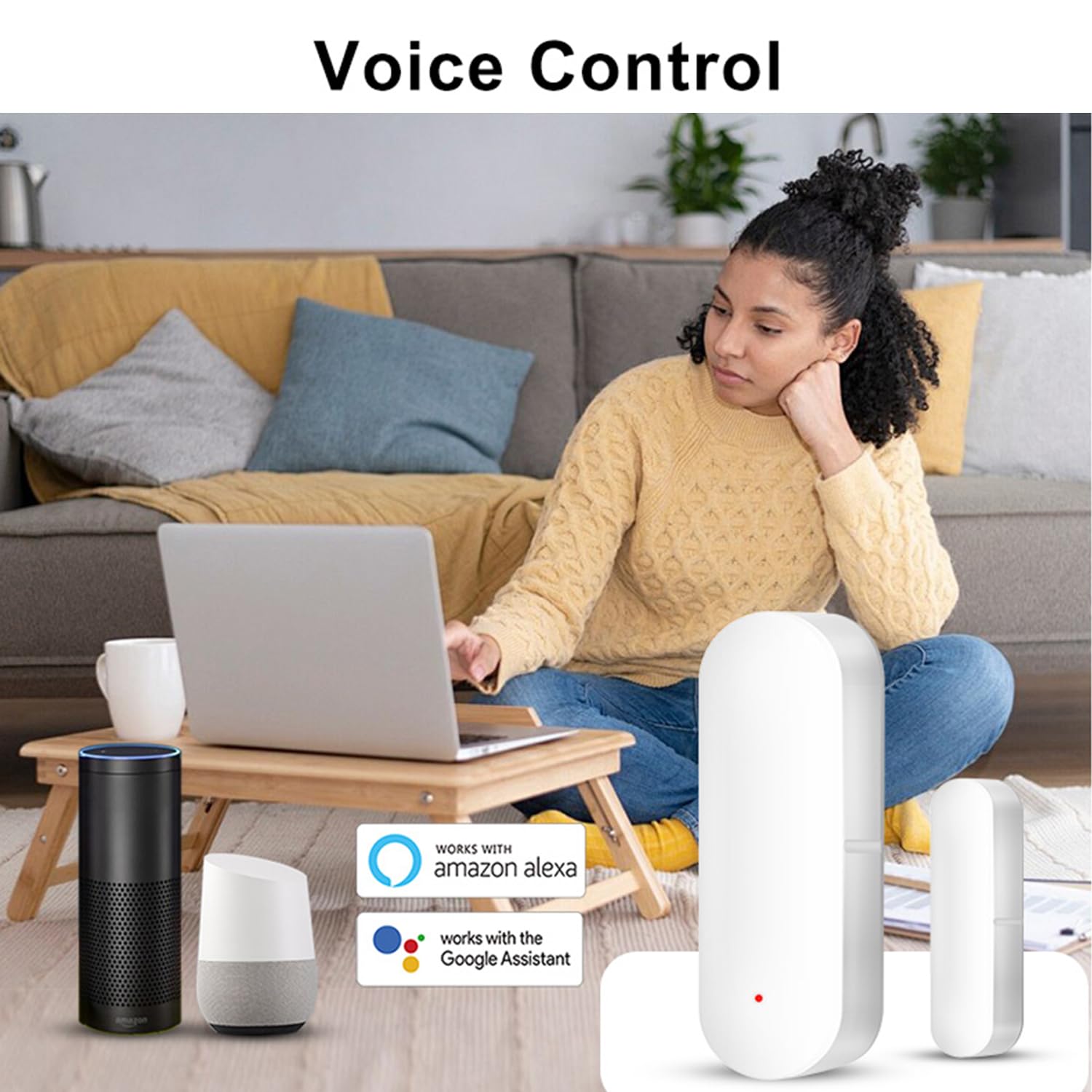 Sensore intelligente per porta WiFi: sensore di contatto per la sicurezza domestica, sensore per finestra senza fili con notifiche istantanee dell'app, compatibile con Alexa e Google Assistant