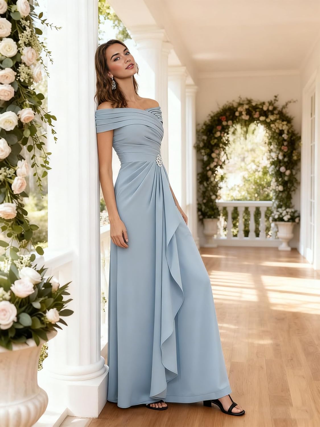 Mother of The Bride Dresses Chiffon Long - Off Shoulder A-line Ruffles Formal Evening Dress for Women - Image 6