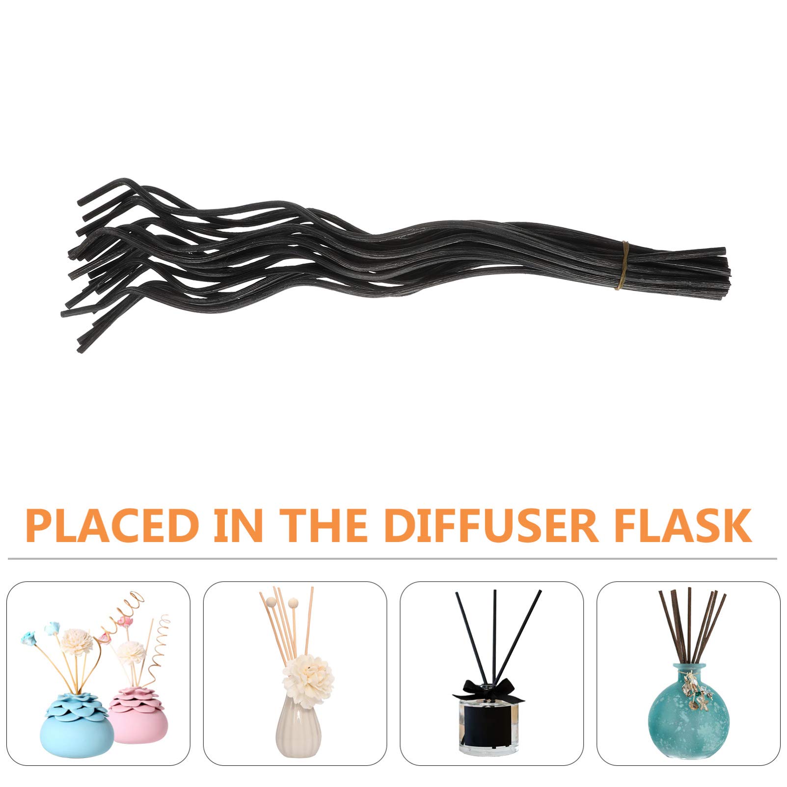 HEALLILY 40pcs Natural Rattan Reed Difusor de Fragancia Ondulada Reemplazo Palillo de Recambio para Home Office Yoga Meditación (negro)