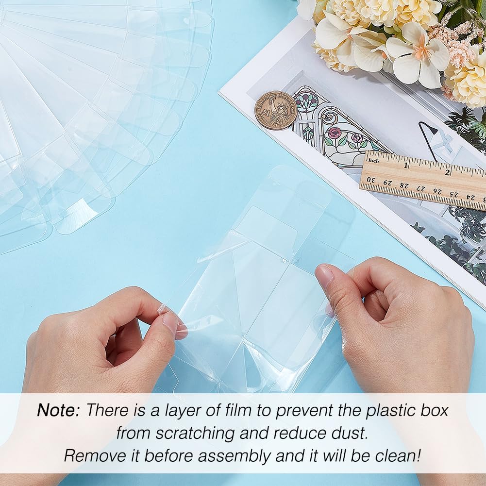 BENECREAT 40Pcs Clear Gift Boxes with Film, Rectangle Transparent PVC Favor Boxes 1.5x1.5x3inch for Wedding Party Treat Candy Cupcakes