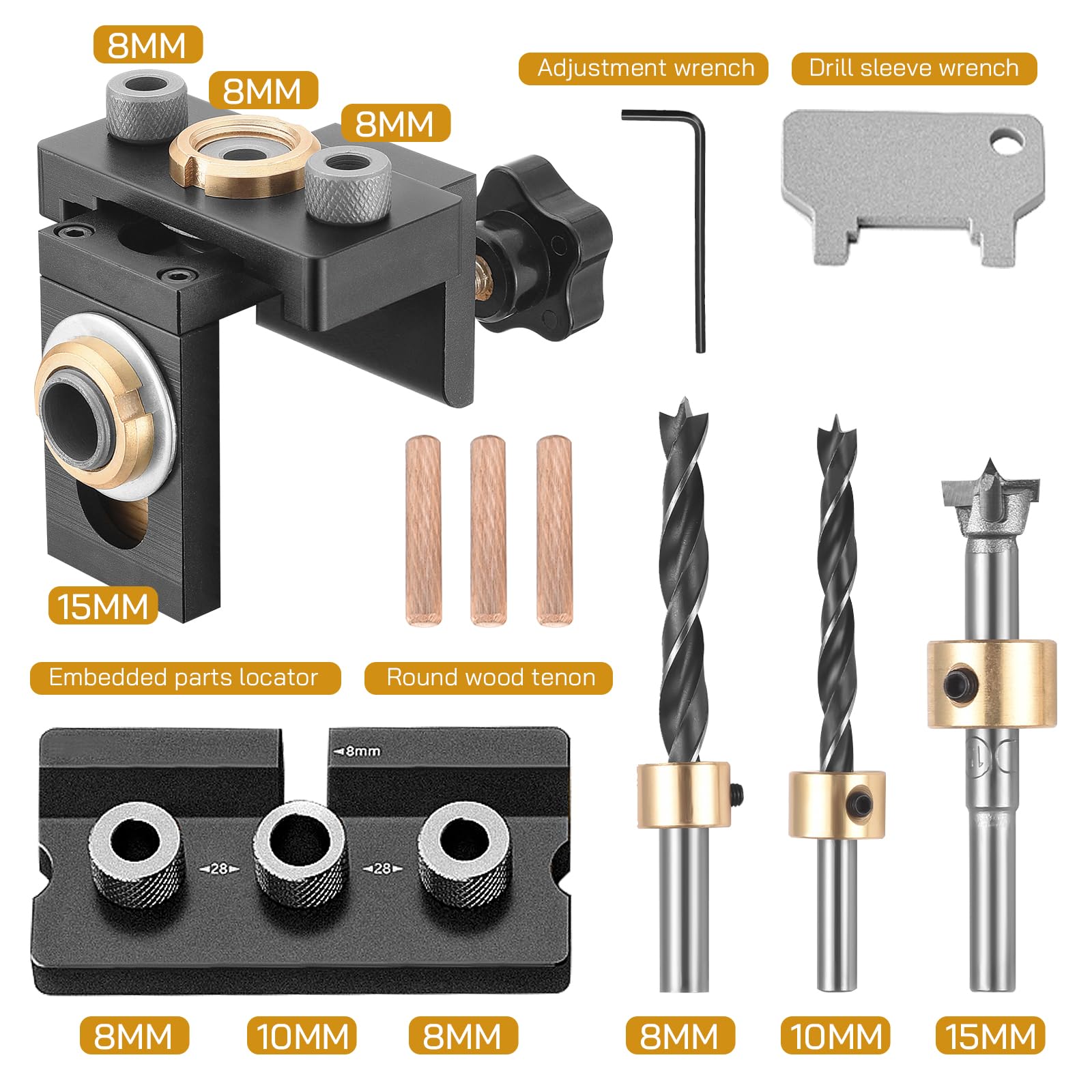 kit de plantilla de clavija 3 en 1 Kit de plantillas de orificio de bolsillo 8/10/15 mm con clip de posicionamiento Guía de perforación ajustable Puncher Localizador