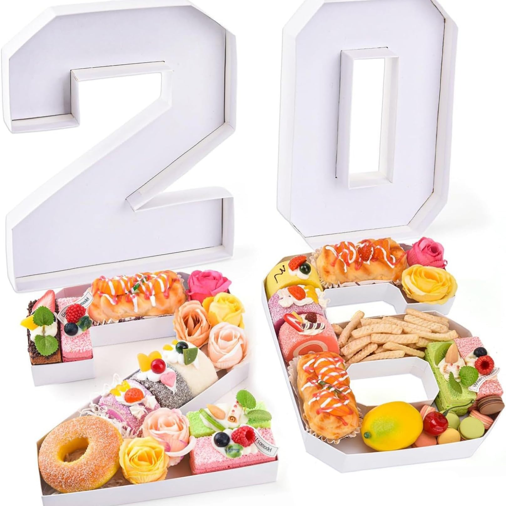 Temeemeg 2026 Charcuterie Numbers Fillable - White Cardboard Food Tray for Graduation Party Centerpieces, Snack Display Box for Candy, Fruit, Appetizers