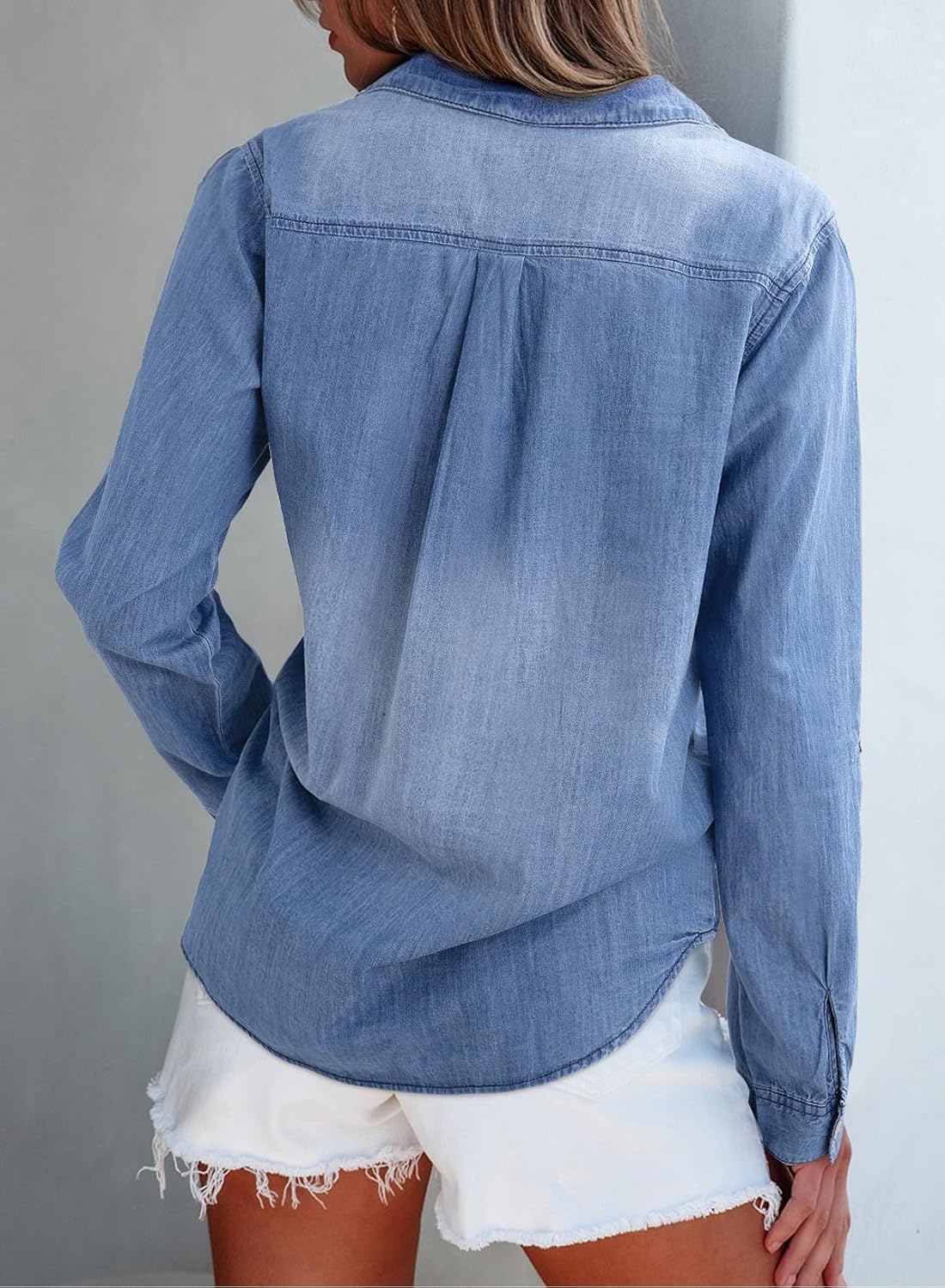 Sidefeel Women's Denim Top Long Sleeve Jean Shirt Button Down Denim Shirt - Image 2